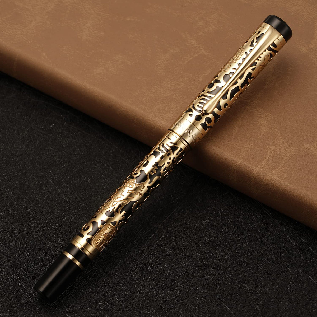 Vintage Jinhao 5000 Metal Fountain Pen Fine Nib 0.5mm Advanced Beautiful Dragon Texture Carving