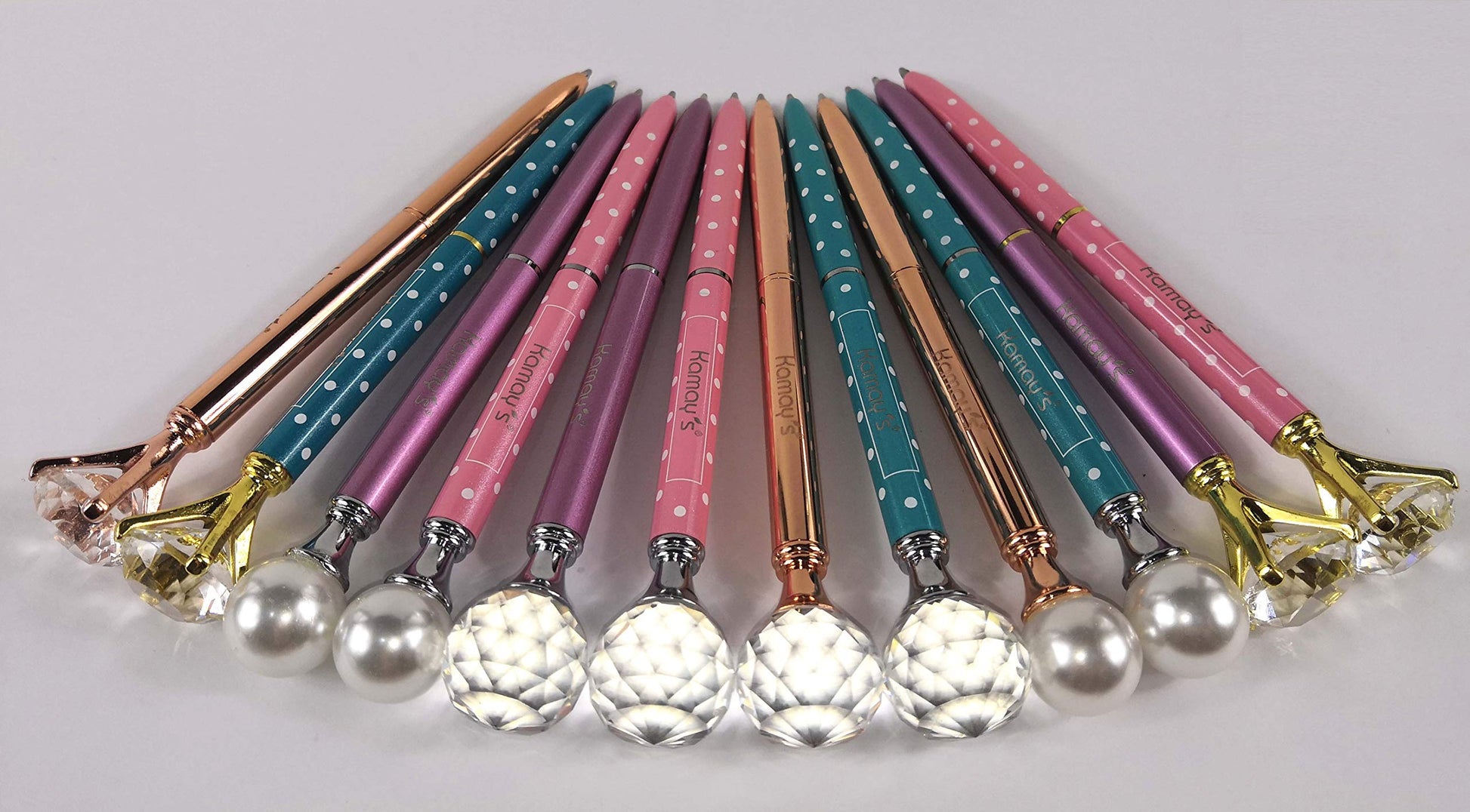 Kamay's 12PCS 3Style 4 Colors Diamond Pearl Metal Pen With Big Crystal Diamond Funky Design Office