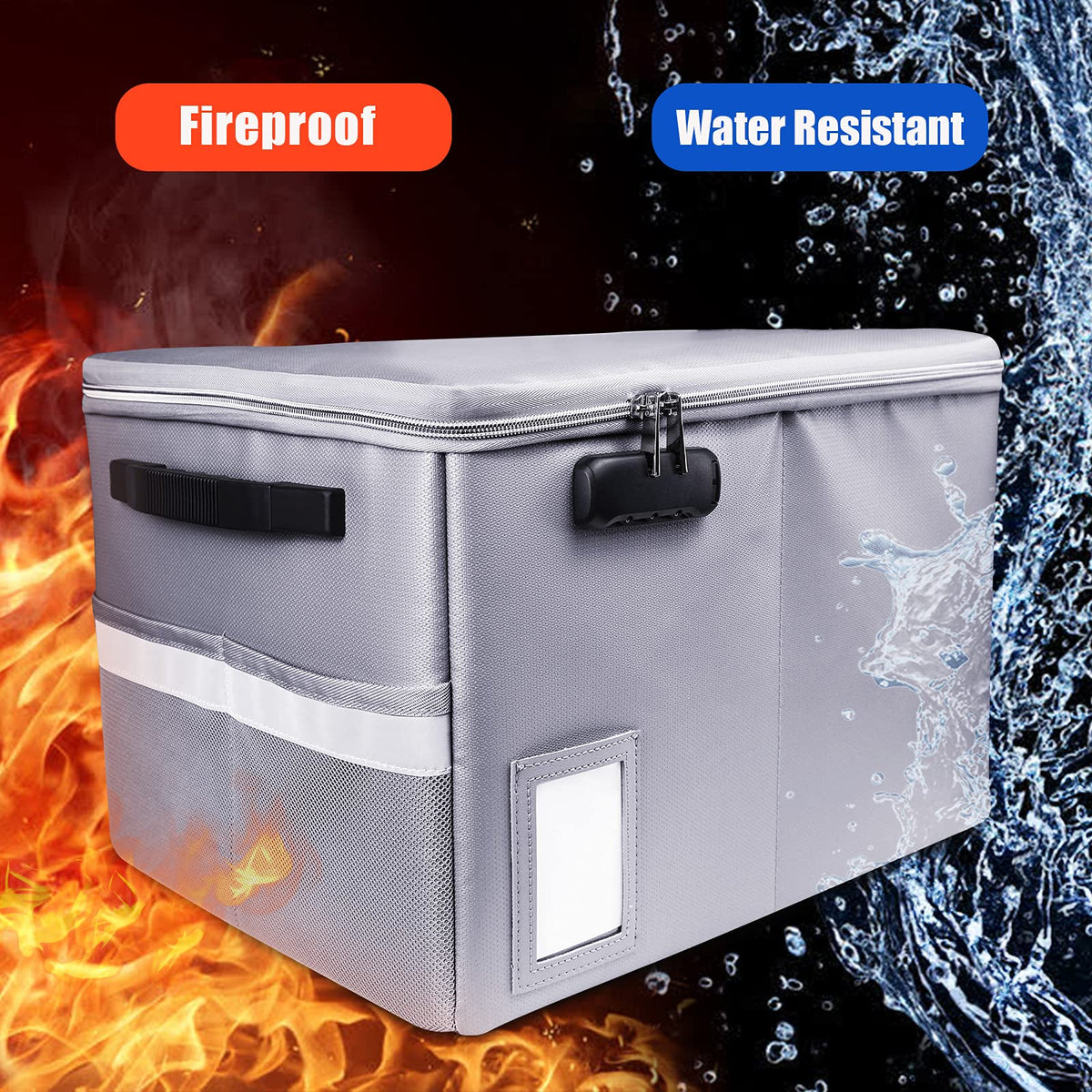 Fireproof Document Box, Fireproof Organizer Safe Box with Lock, Portable Office Storage Cabinet for