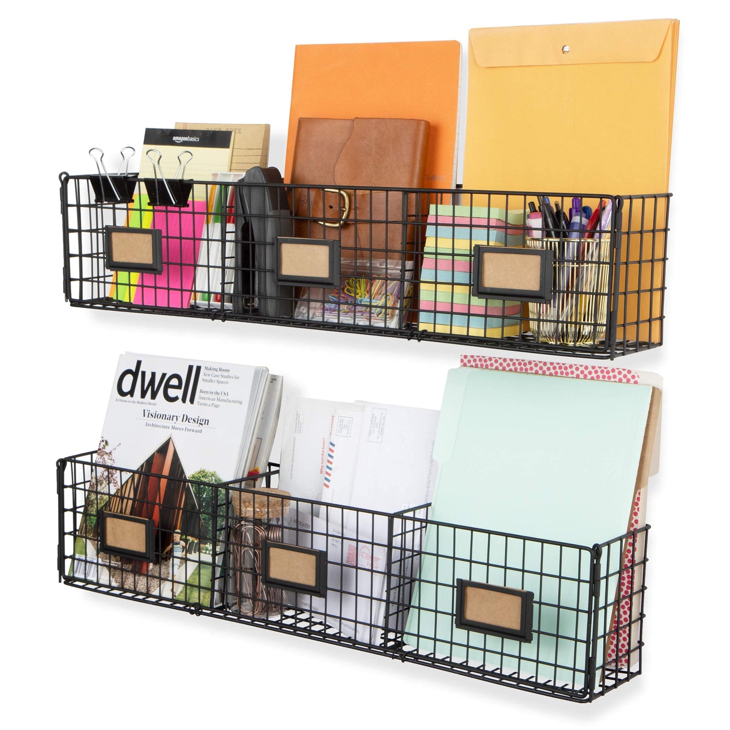 Wall35 Amalfi Hanging File Folders Office Desk Organizer Wall Mount Wire Basket Storage Magazine