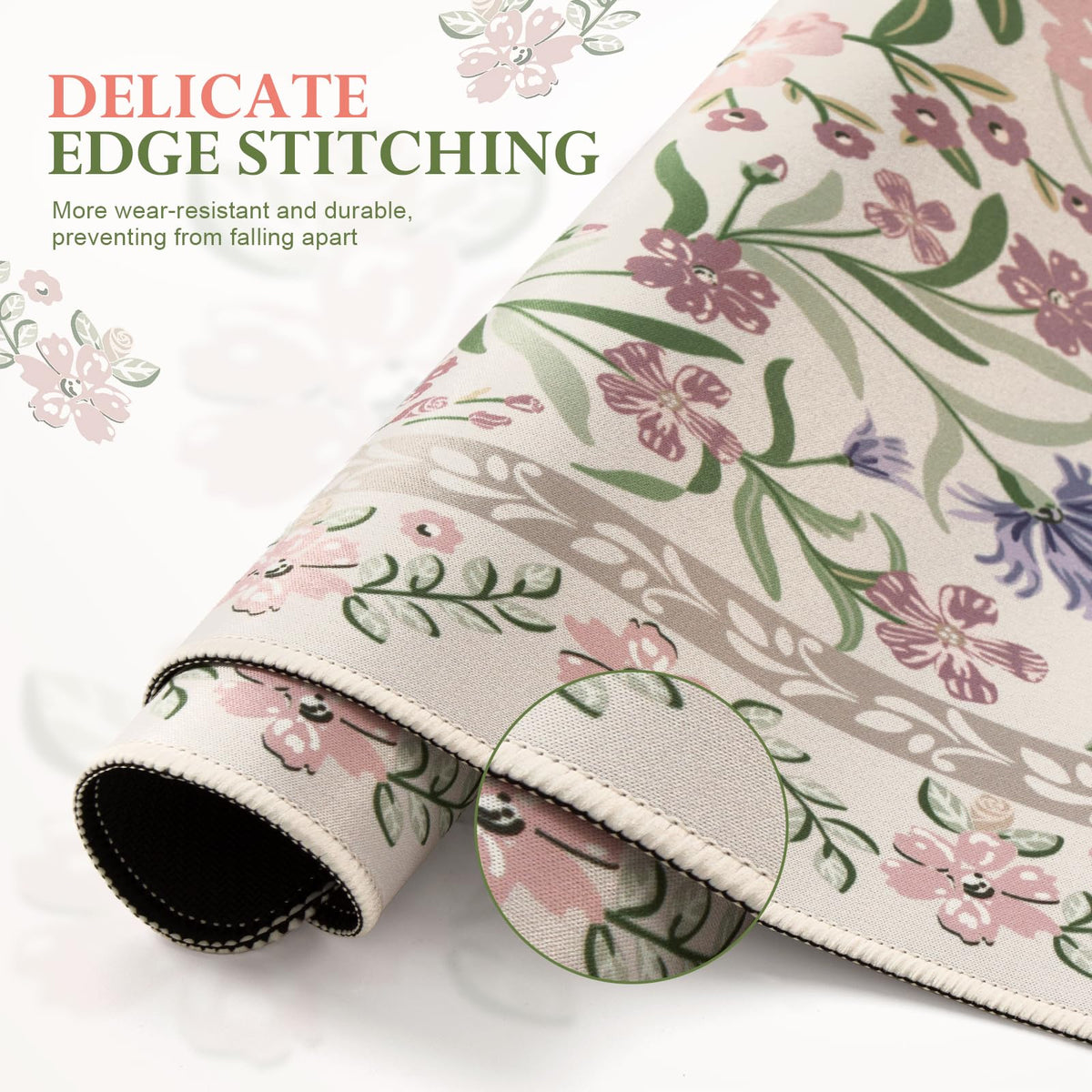 iLeadon Purple Desk Mat Set, Soft Long Floral Mouse Pad Wrist Support