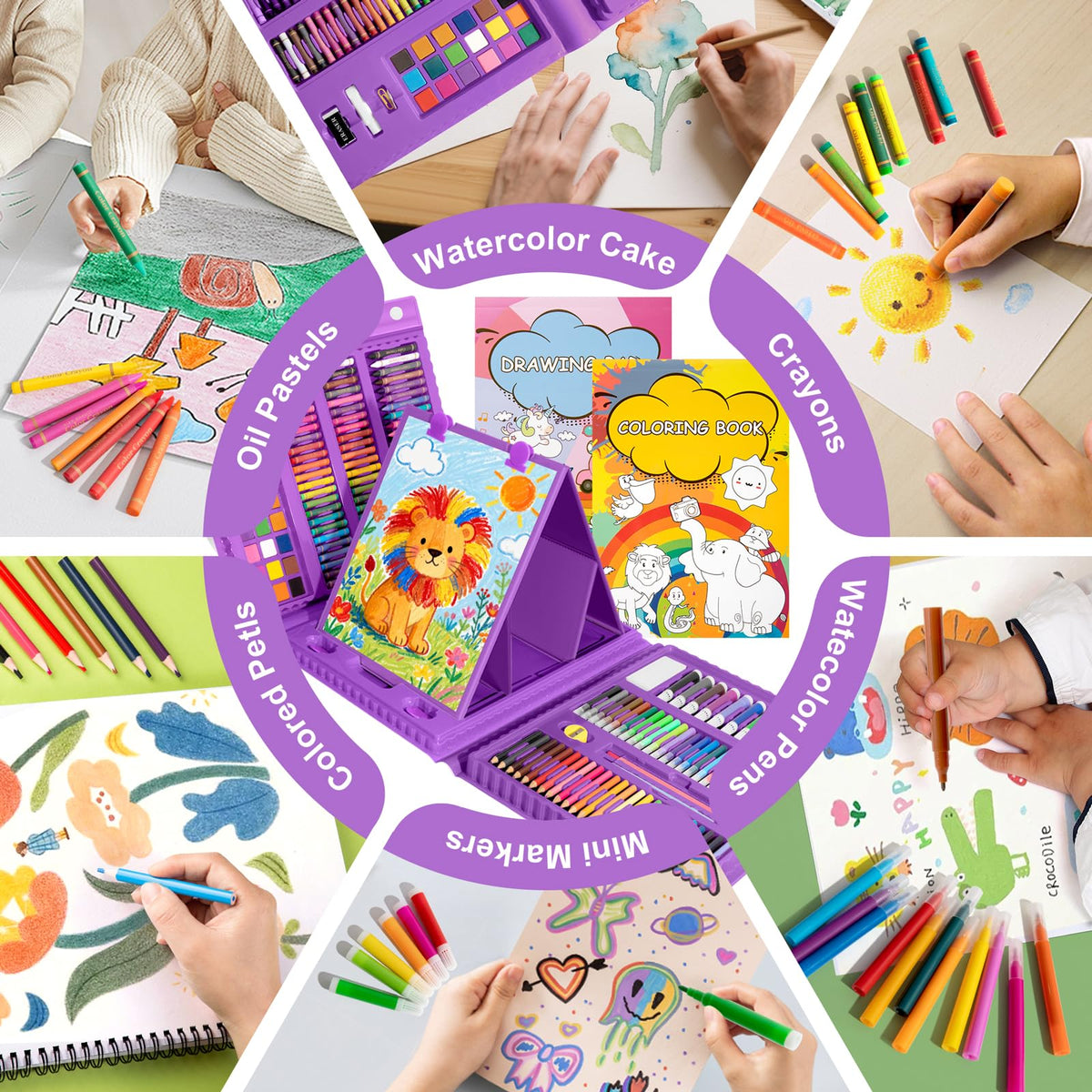 GOTIDEAL Art Supplies, Kids Art Set, 210 PCS Art Kit, Age 4-12, Purple
