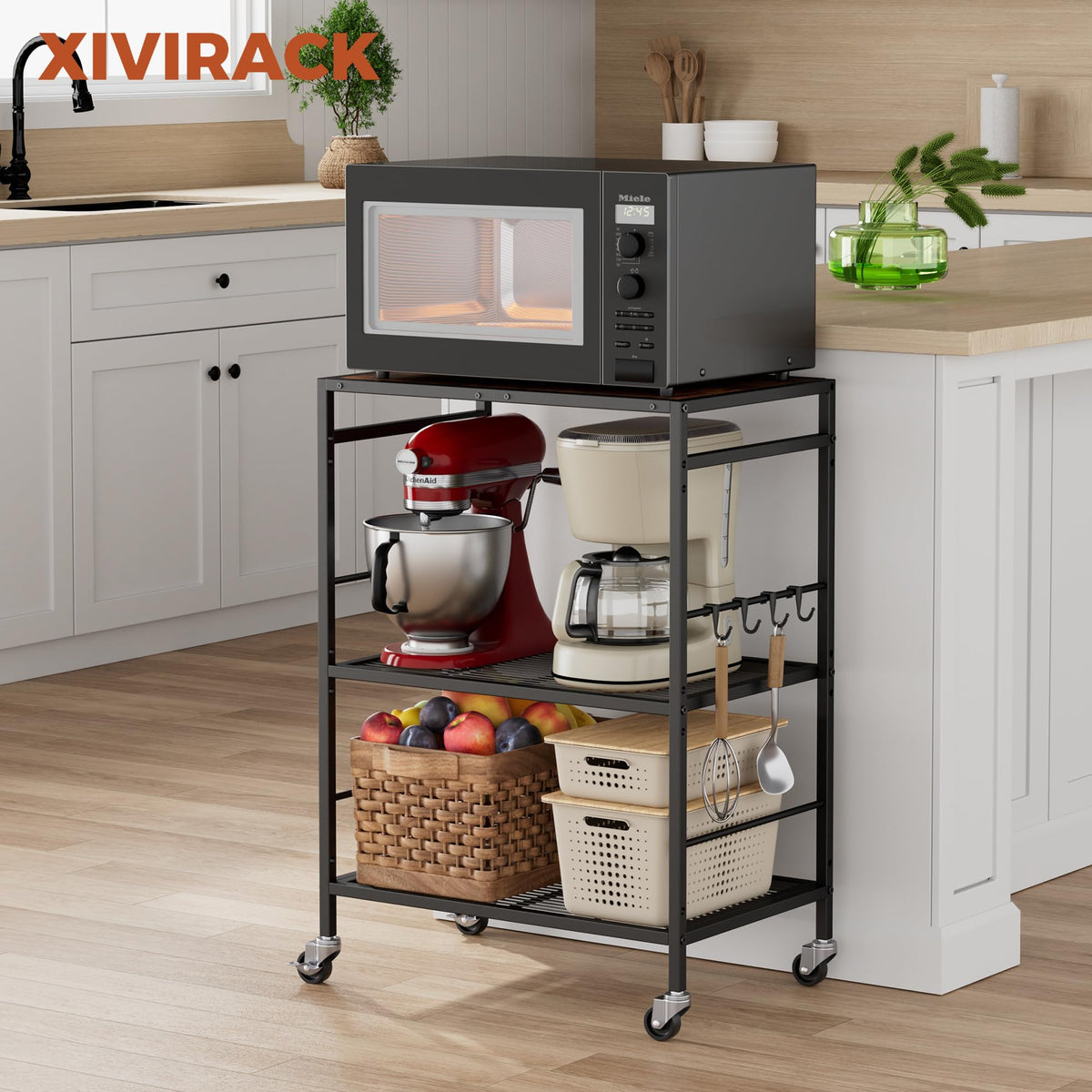 3 Tier Rolling Kitchen Microwave Cart, Utility Cart , Microwave Stand