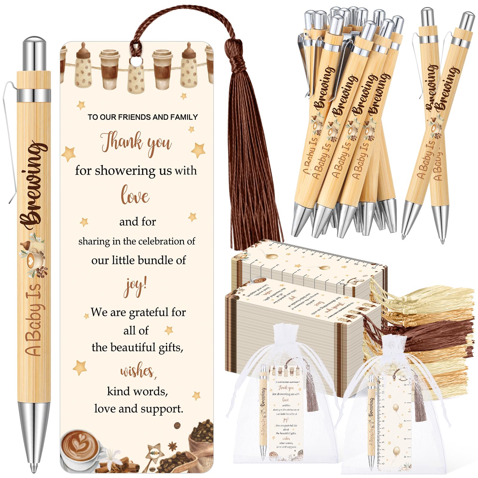 Gilprop 50 Sets Brown Coffee Baby Shower Favors for Guests Includes 50 Baby Shower Ballpoint Pens