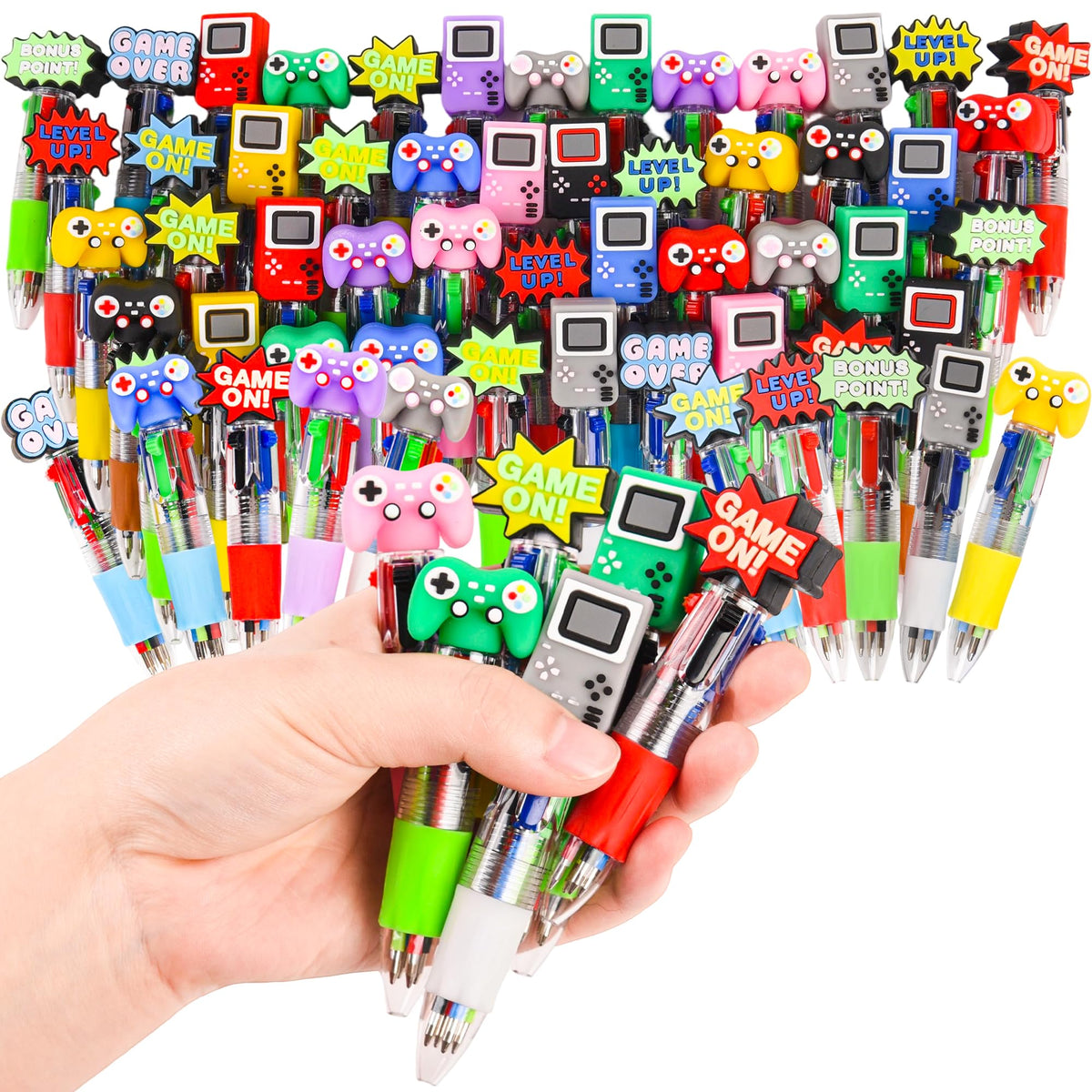 LiYiQ 50 Pcs Video Game Multicolor Pen in One Cartoon Cute Fun 4-in-1 Cute Pens Bulk Kawaii Game