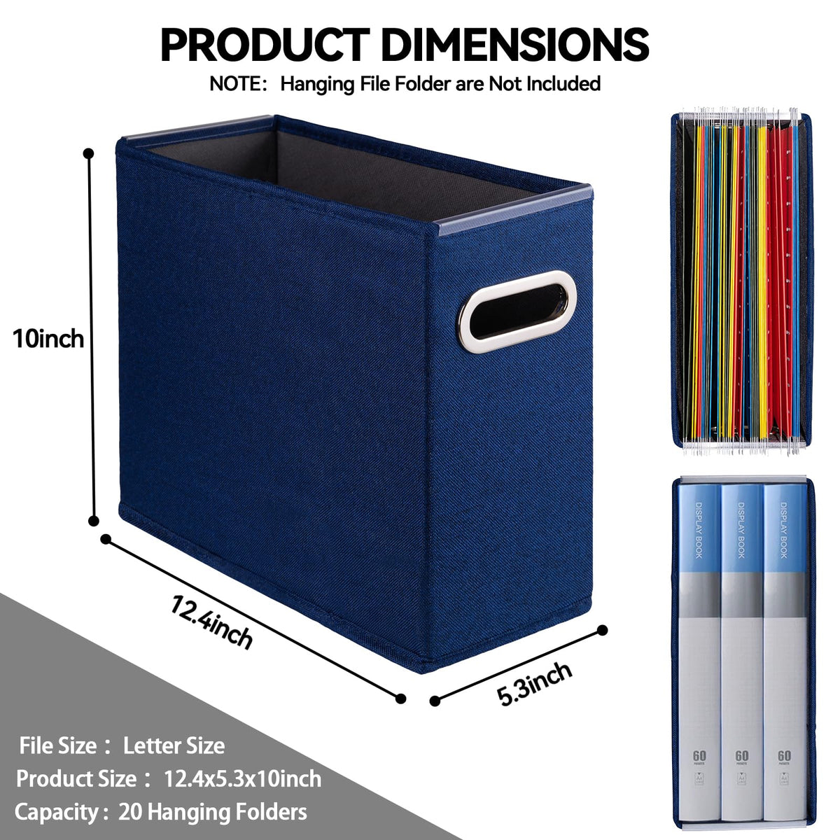 ComfortKeeper 4 Pack Letter Size File Storage Box Collapsible, Fabric Hanging File Folders