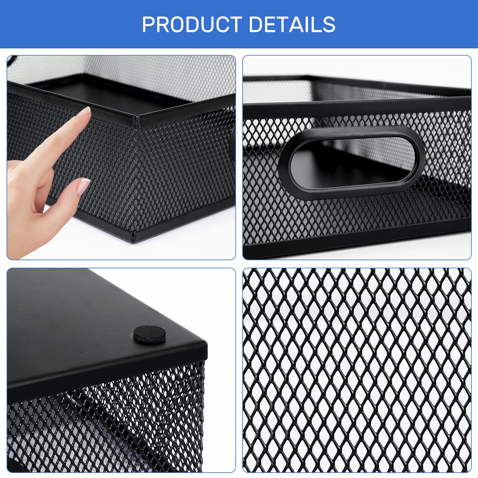 Neudeco Desk Drawer Organizer, 4 Pack Metal Mesh, Black