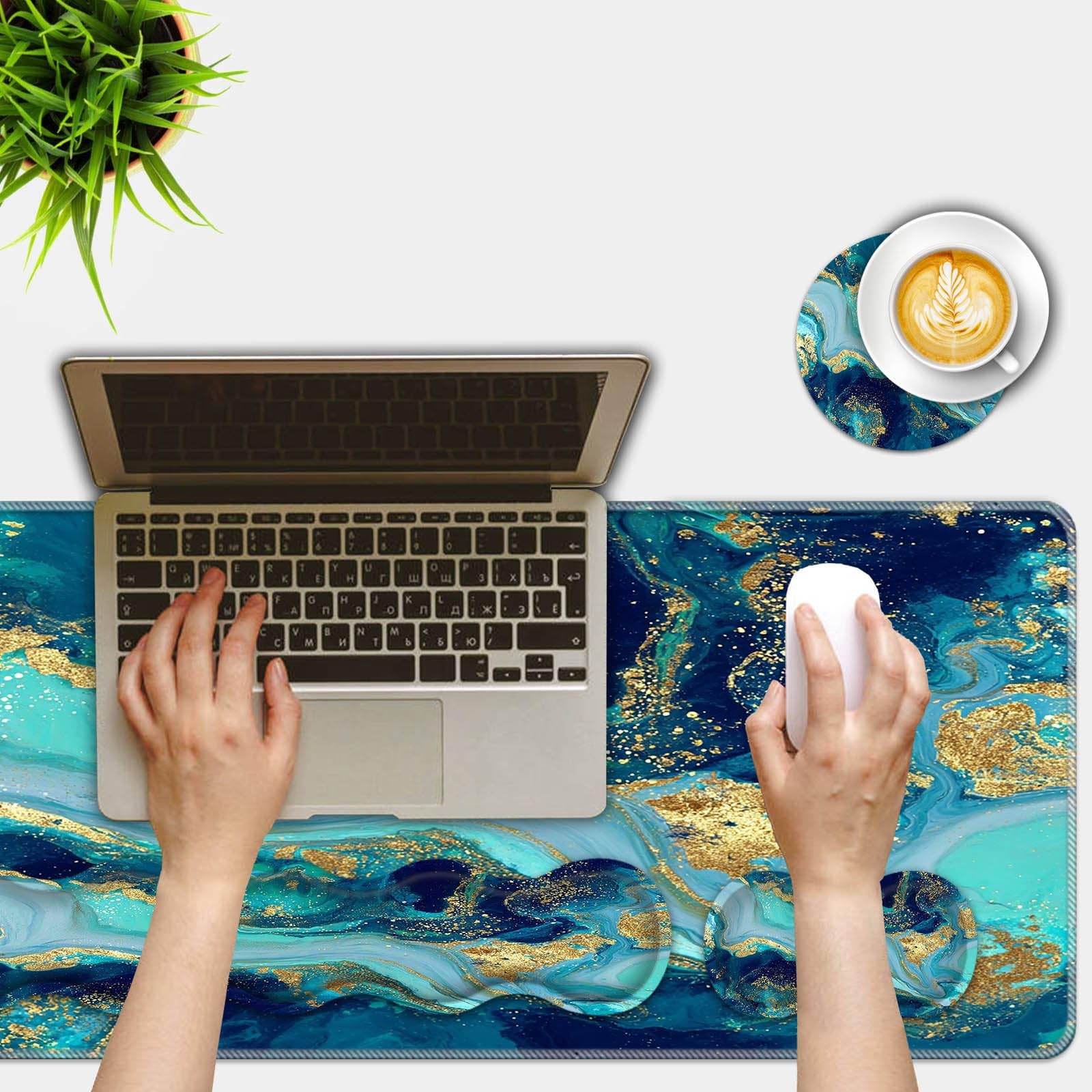 FGDRFGRW Mouse Pad Set,(31.5×11.8 in) Desk Pad + Keyboard Wrist Rest Support + Mouse Wrist Rest +