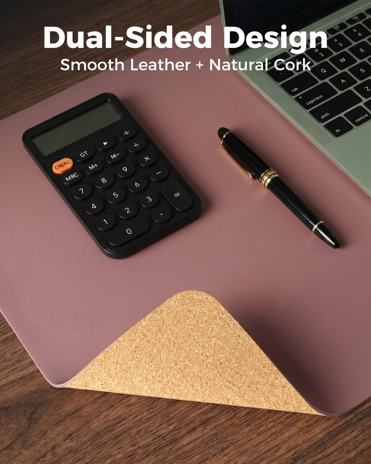 Aothia Dual-Sided Desk Mat, FSC Cork & PU Leather Desk Pad, Large Mouse Pad & Writing Surface for