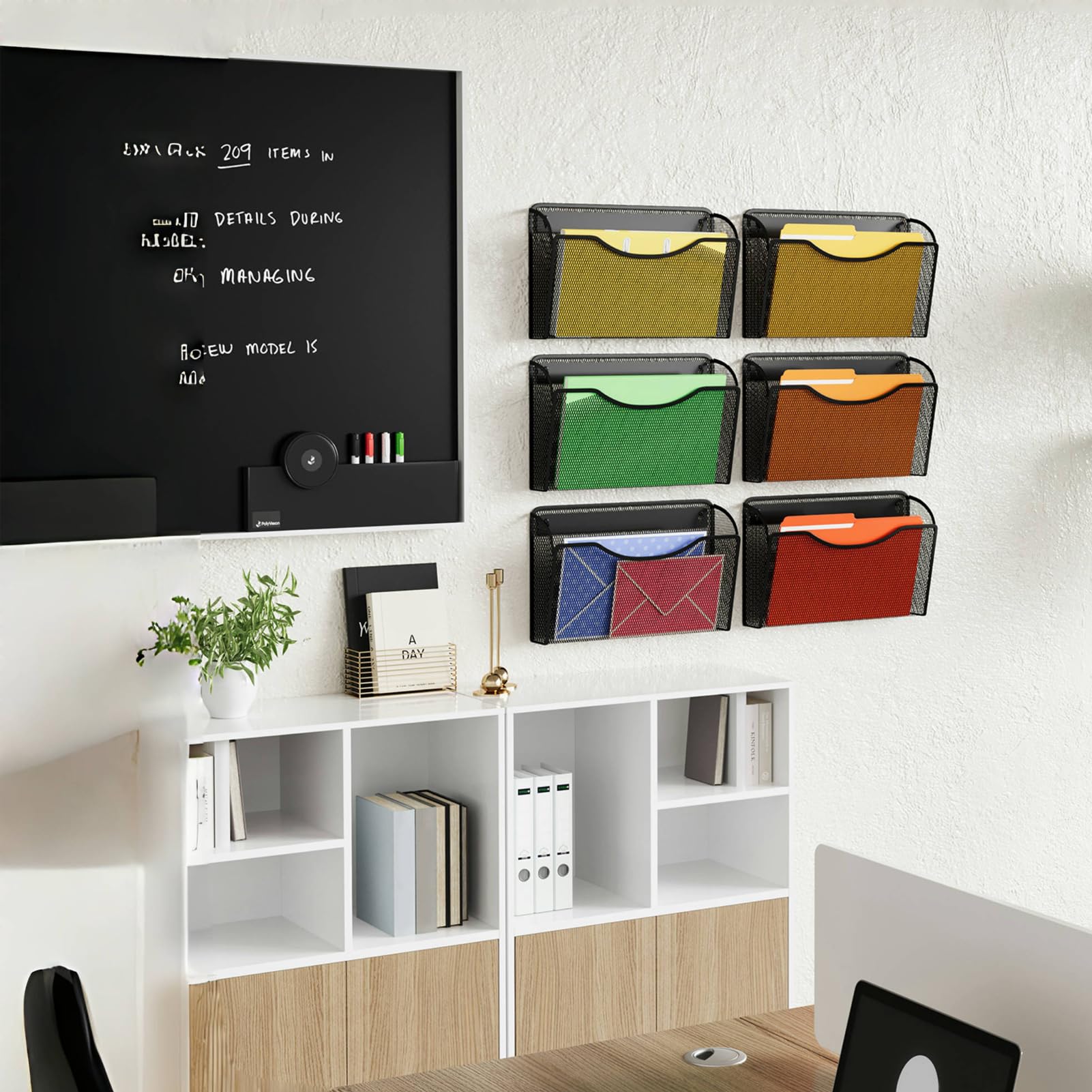 MINDEPOT Wall File Organizer, Hanging Wall File Holder, 3 Pack, Black