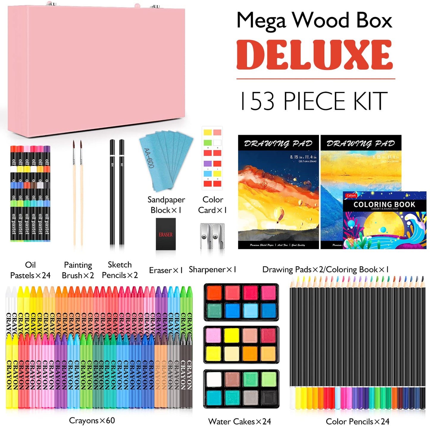 Caliart Art Supplies Kit, 153-Pack Deluxe Drawing Art Set Painting Coloring