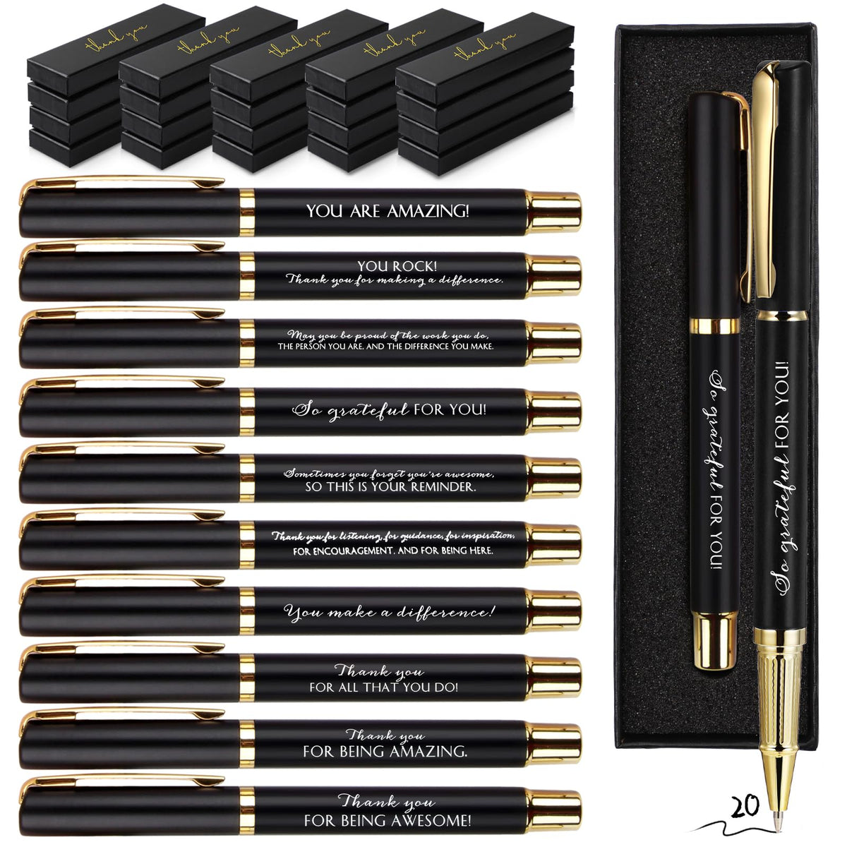 PerKoop 20 Sets Thank You Gifts Bulk Inspirational Ballpoint Pen with Box