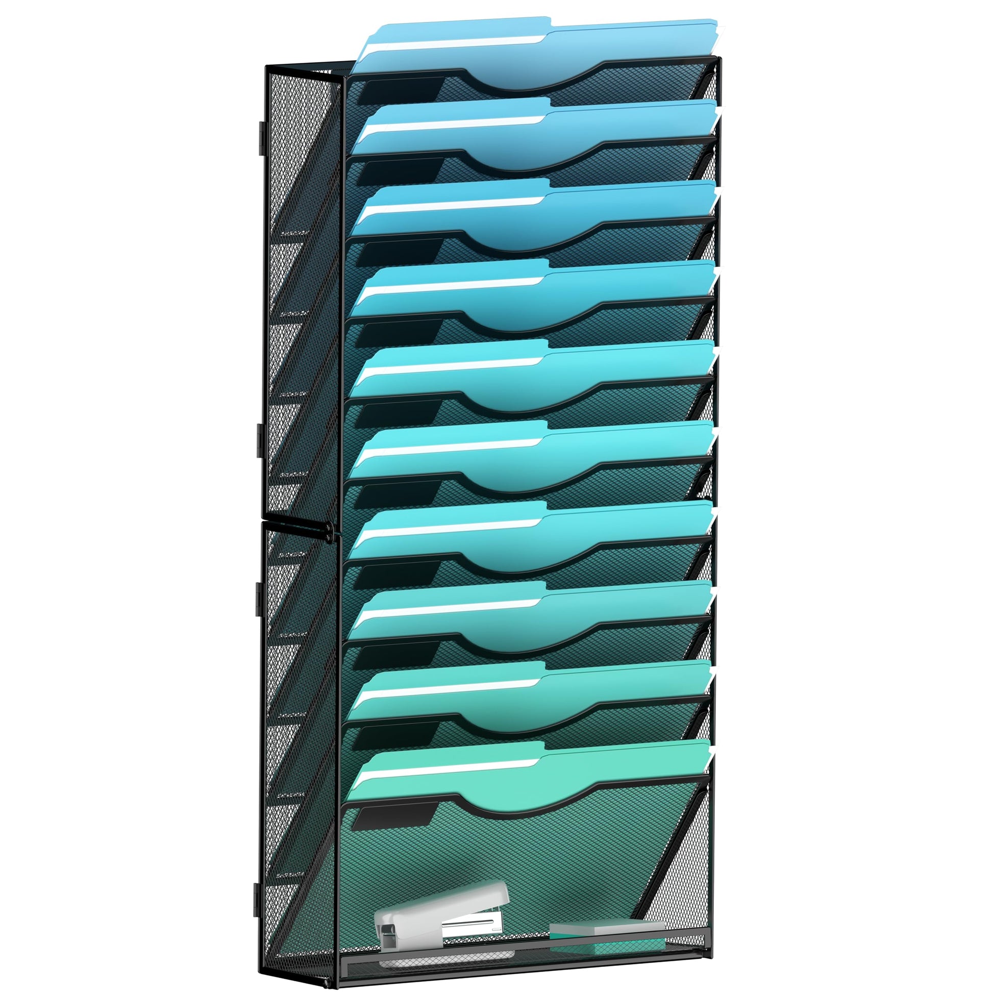 Gawerk 11-Tier Wall File Organizer Hanging Wall File Holder Wall Mount Paper Folder Organize, Mesh