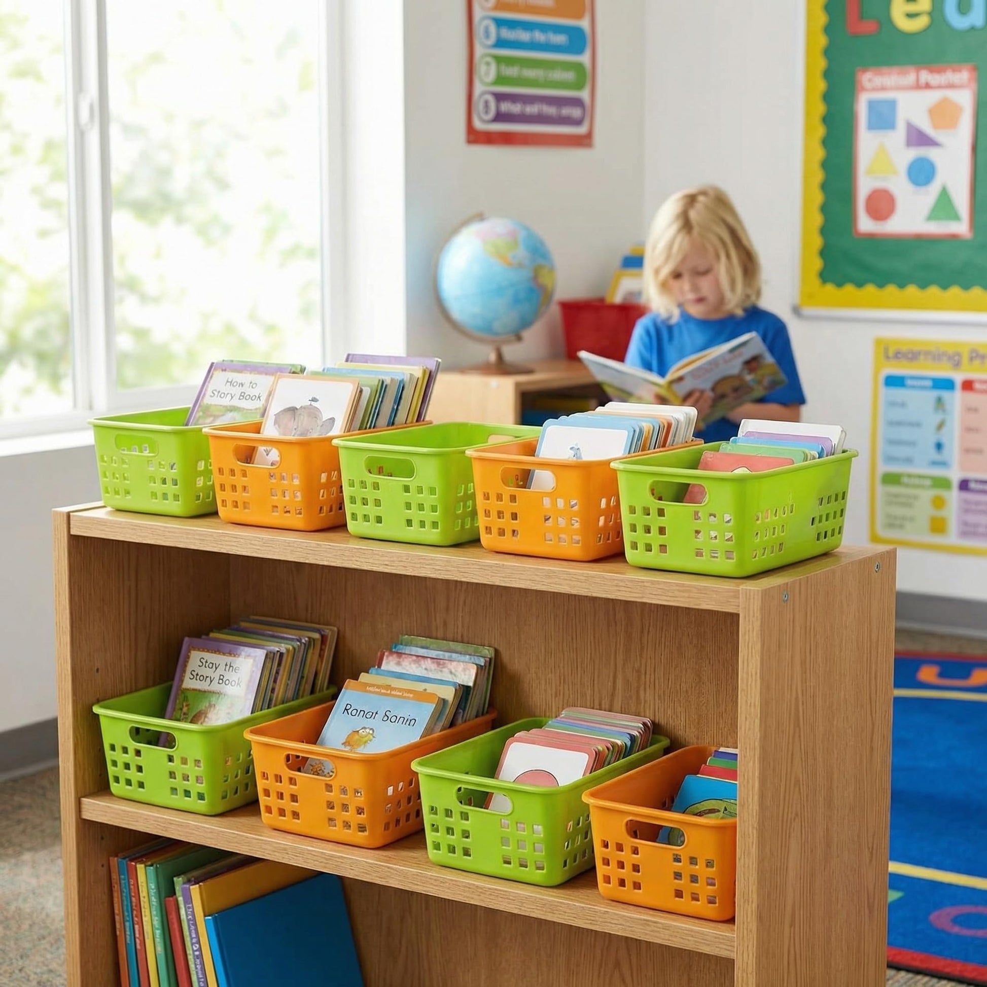 Jucoan 12 Pack Classroom Storage Baskets, Colorful Small Plastic Organizer Basket Bin, Pen Pencil