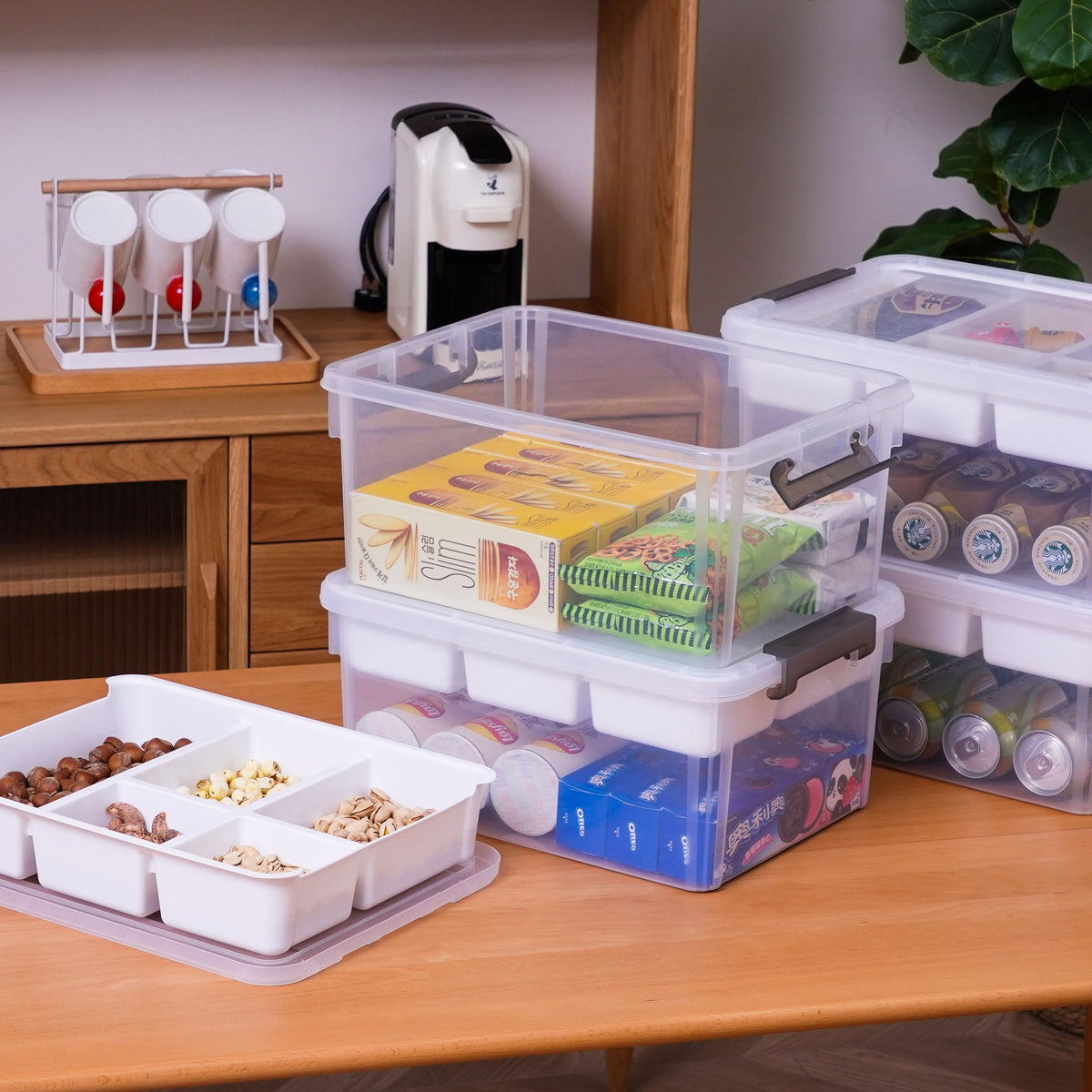 Citylife 17QT 4Packs Clear Craft Organizers and Storage Box with Tray