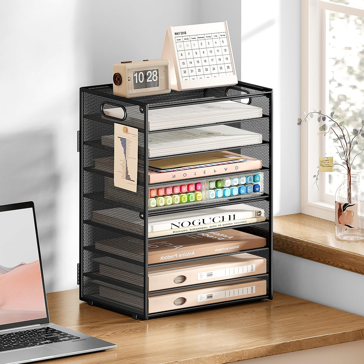 SUBEKYU 9 Tier Paper Organizer for Desk - Black Metal Mesh Letter Tray File Paper Sorter Organizer