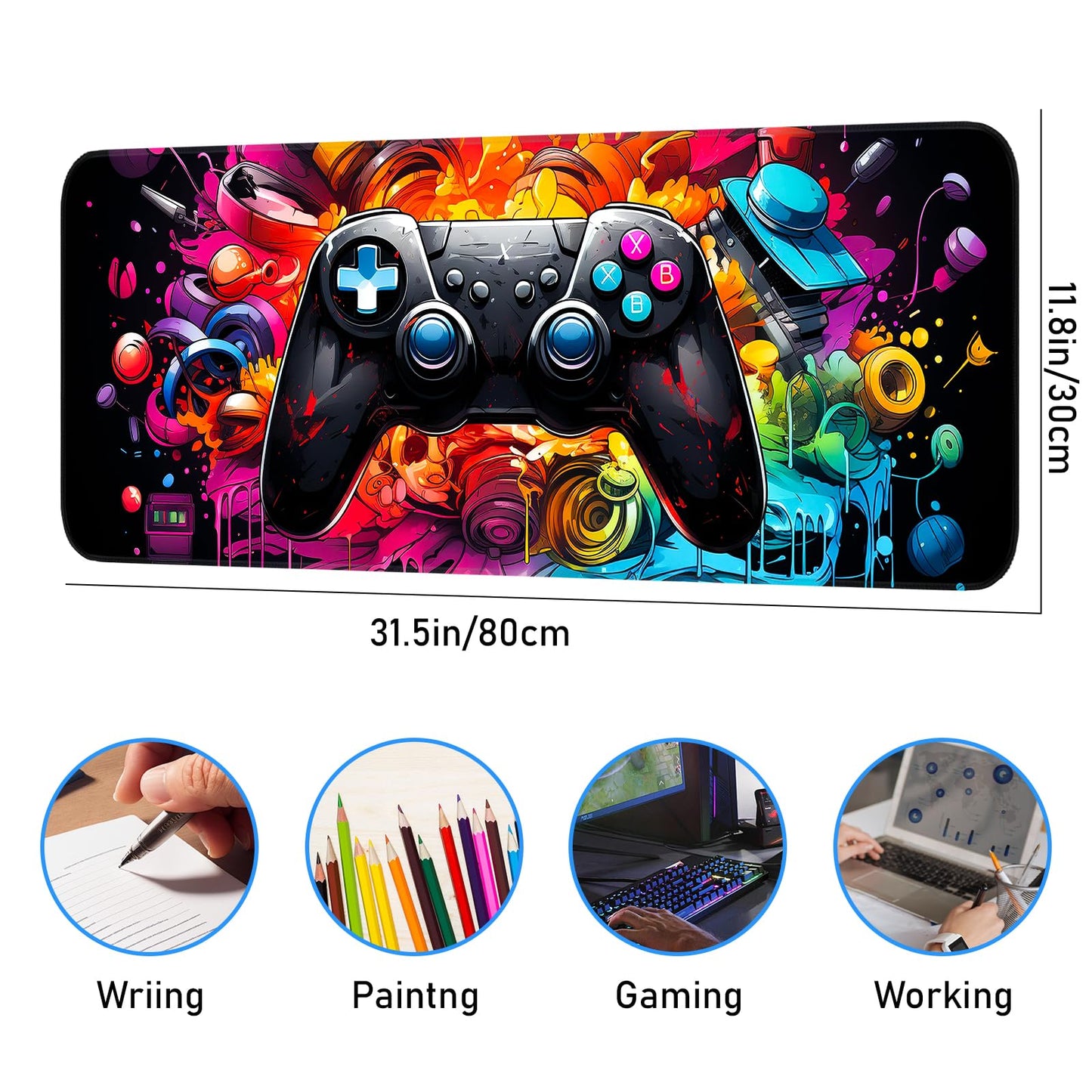 Gaming Mouse Pad, Large Mouse Pad, Waterproof Non-Slip Rubber Base, Stitched Edges, Suitable for