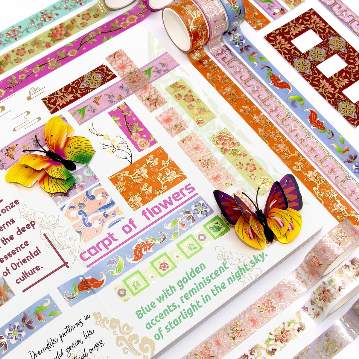 Washi Tape Set 24 Rolls Gold Foil Floral - Gift Box for Scrapbooking