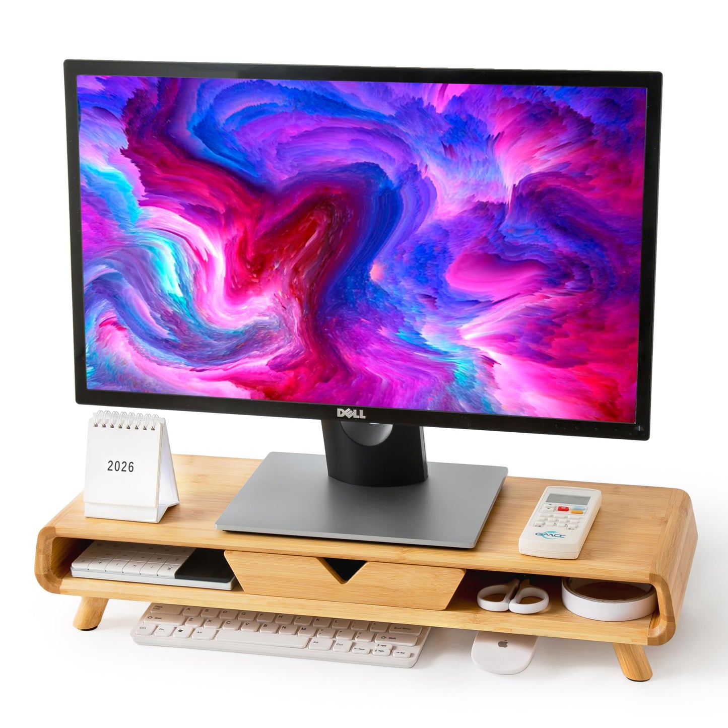 Homerays Bamboo Monitor Stand Riser, No Assembly Required Exquisite Monitor Stand with Drawer