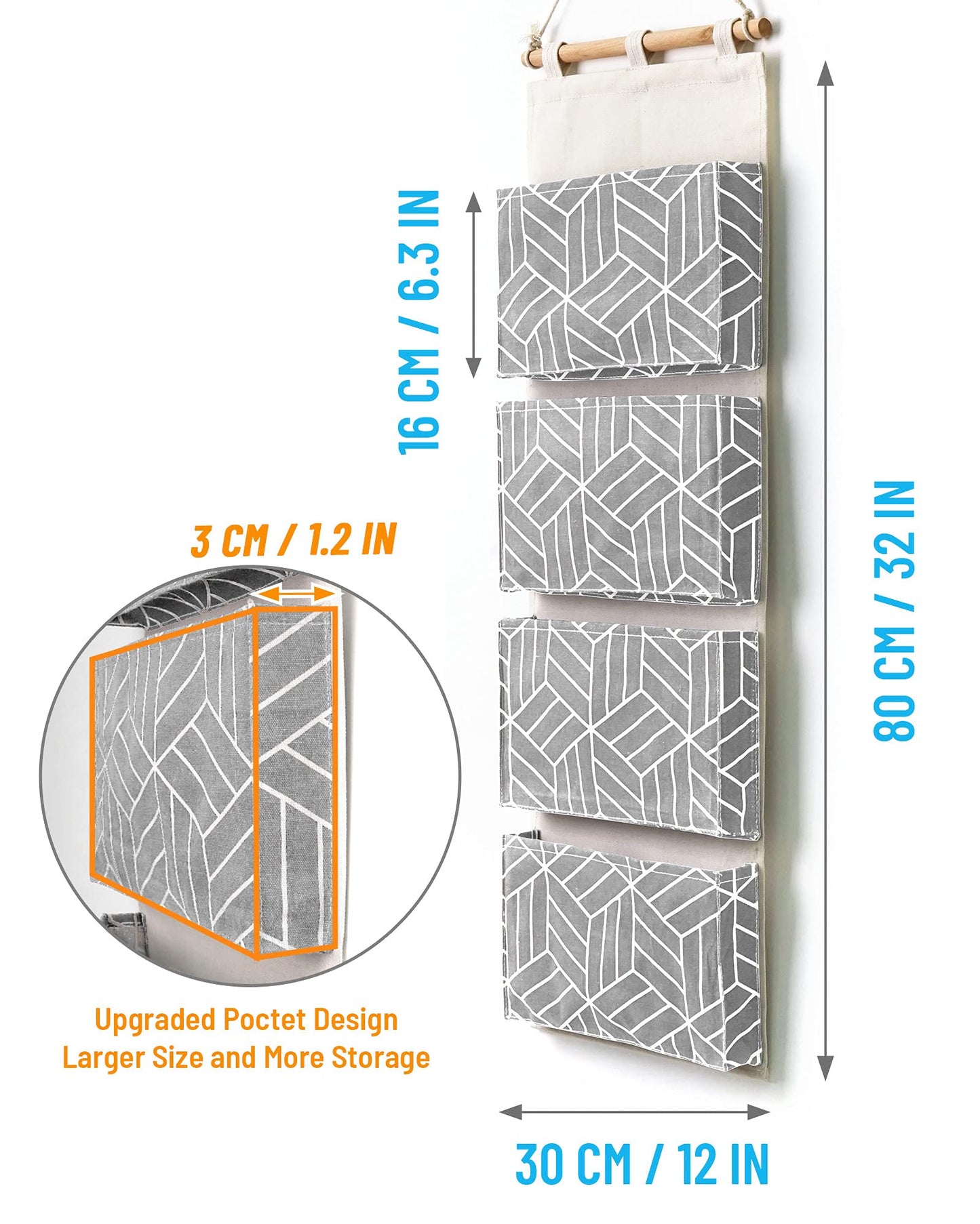 CROWNED 2Pcs Over Door Hanging Storage Bags Wall Mount Closet Organizer, 4 Big Pockets Linen Cotton