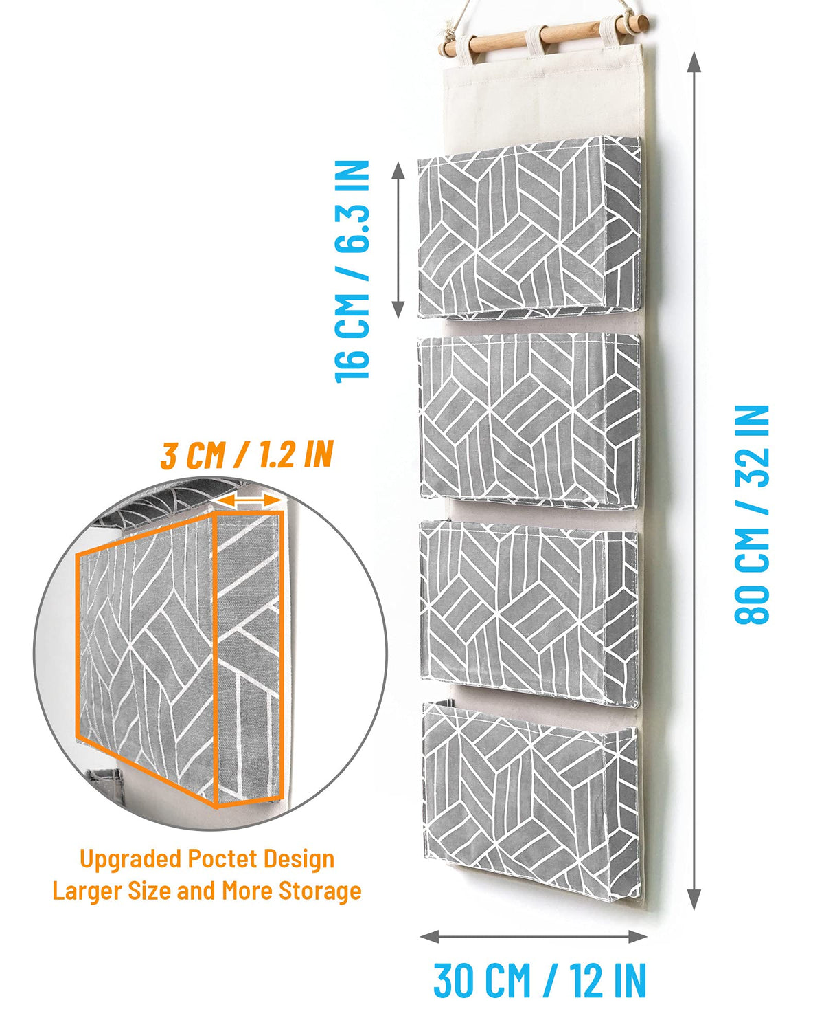 CROWNED 2Pcs Over Door Hanging Storage Bags Wall Mount Closet Organizer, 4 Big Pockets Linen Cotton