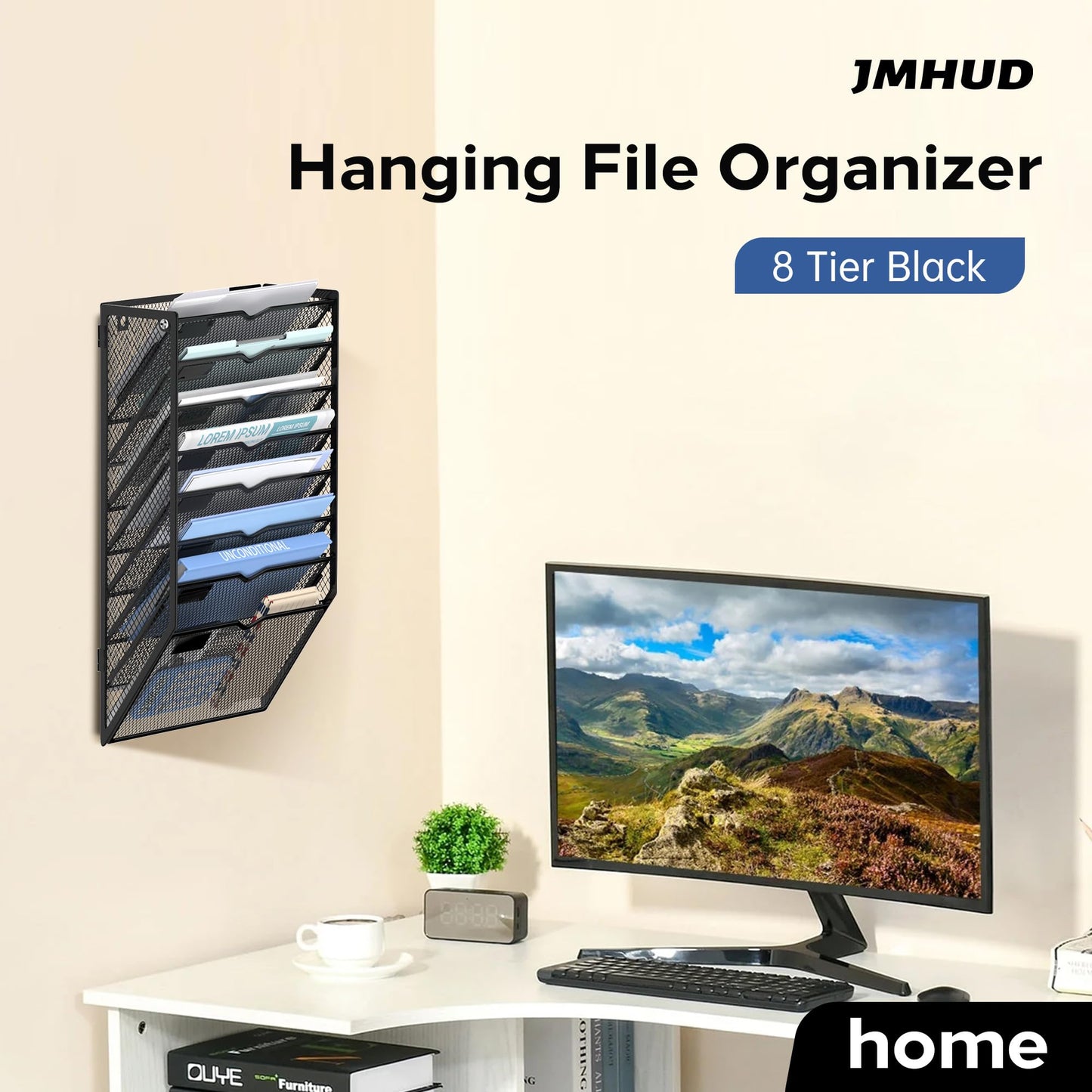JMHUD 8-Tier Wall File Organizer and Hanging File Organizer, Black