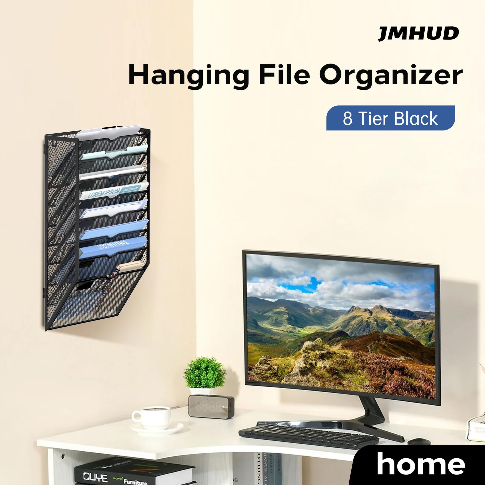 JMHUD 8-Tier Wall File Organizer and Hanging File Organizer, Black