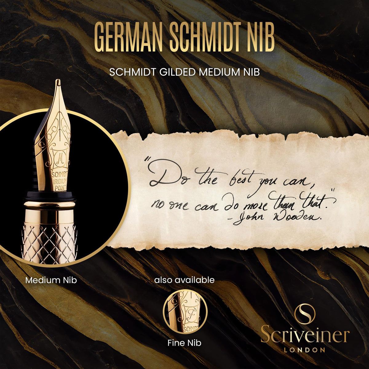 Scriveiner Luxury Fountain Pen - Stunning Gold Luxury Pen, Real Gold Finsih, Schmidt Gilded Nib