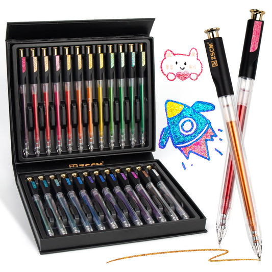 Retractable Aurasparkle Glitter Gel Pens, 24 Large Capacity Metallic Pens