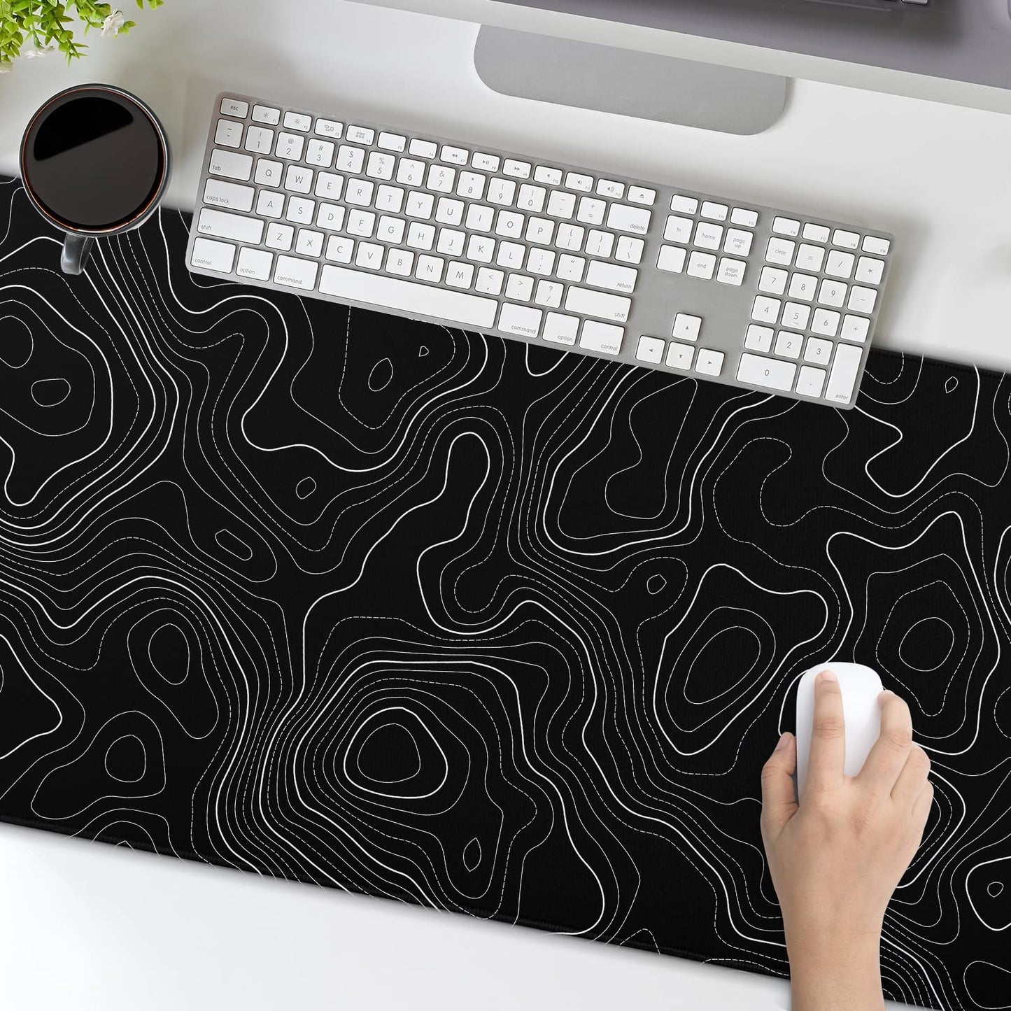 Topographic Contour Black Gaming Mouse Pad XL Topo Geographic Map Lines Extended Large Mouse Pad