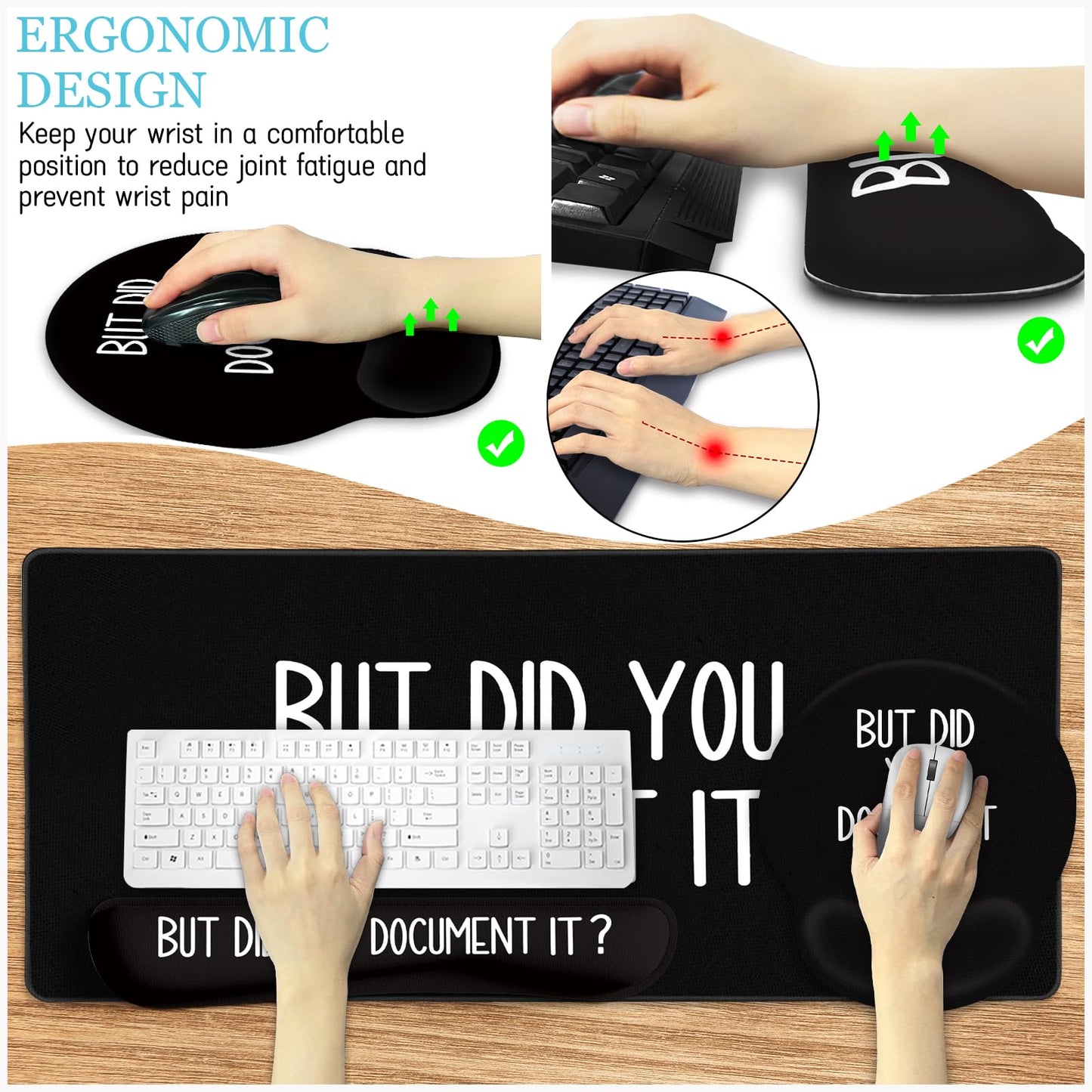 LIMKRIAN Black Mouse Pad Large Desk Mat Set, But Did You Document It Decor
