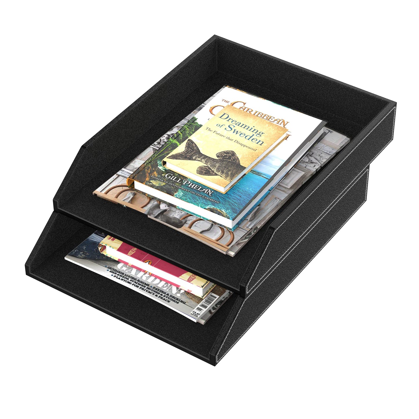 Leather Letter Tray, Thipoten Stackable Desk Organizer Holder for Office Supplies, Paper, File