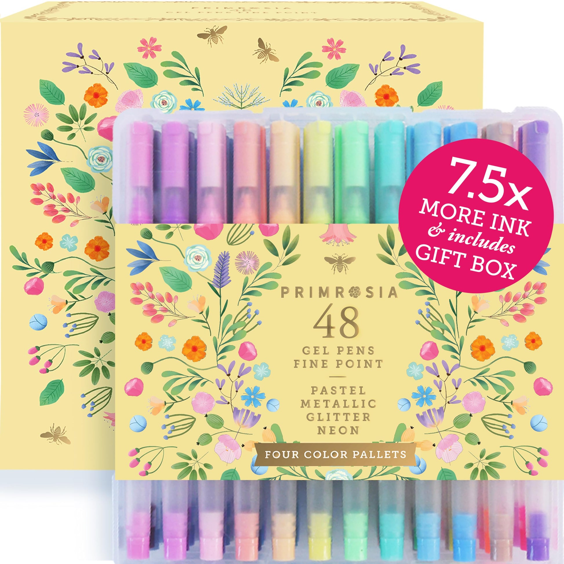 Primrosia 48 Gel Pens, inc. Metallic, Pastel, Glitter & Flourescent for Adult Coloring Book & Dot