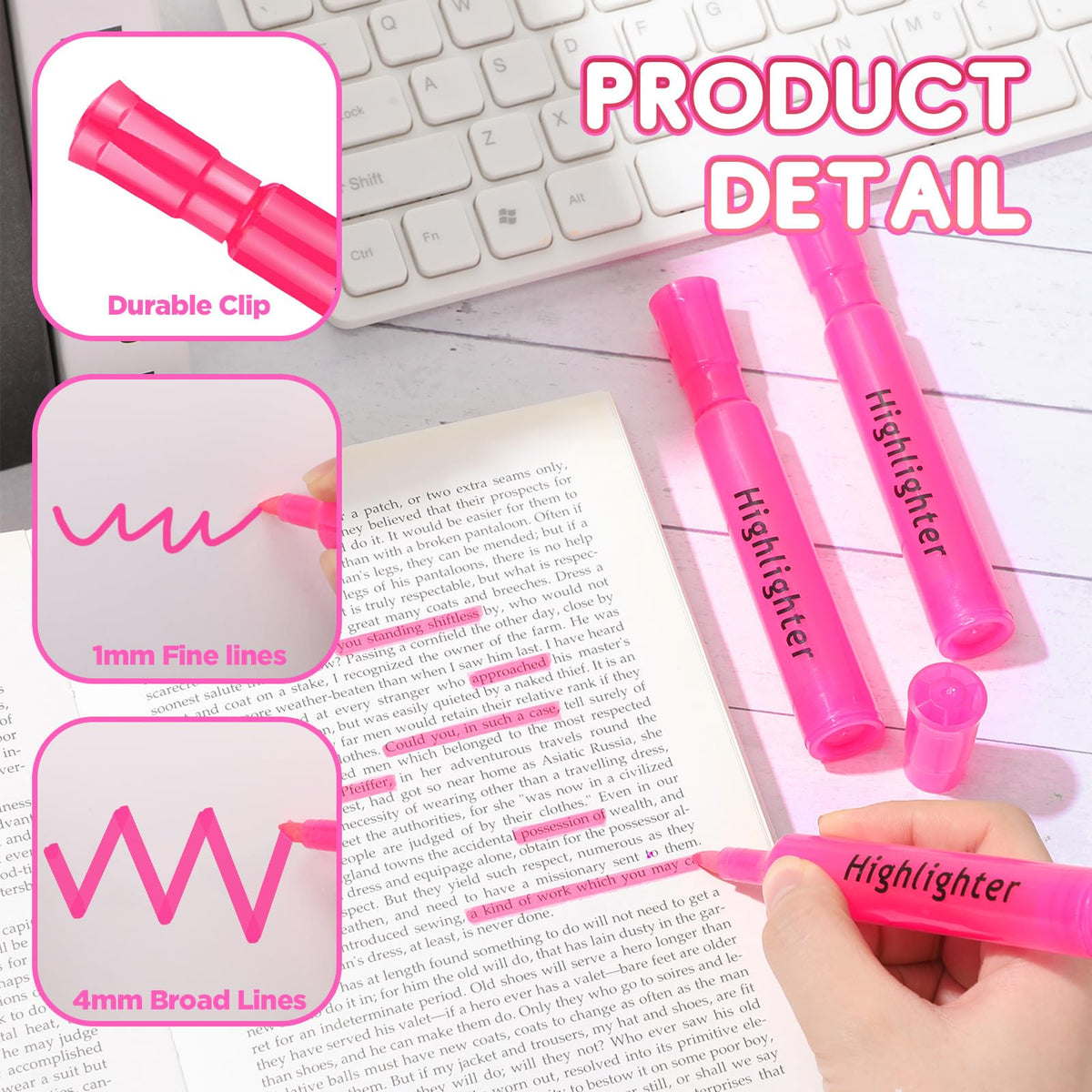 Qilery 72 Pack Tank Highlighters Bulk, Chisel Tip Markers,Pink
