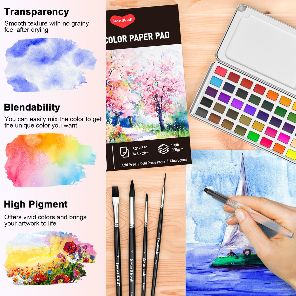 Smallbudi All in One Watercolor Paint Set 168 Colors with Portable Box