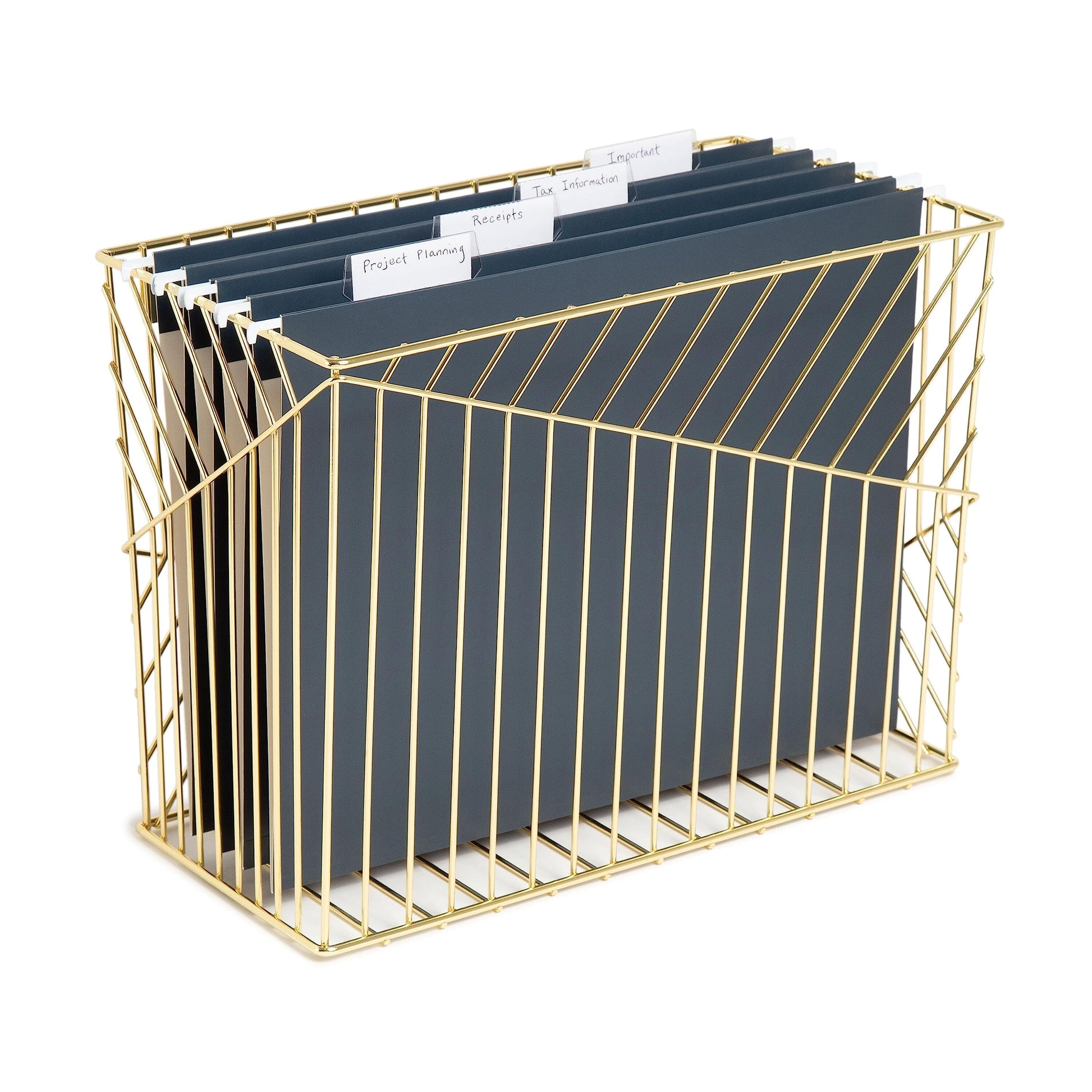 U Brands Wire Metal Hanging File Organizer, Letter Size, Gold Finish