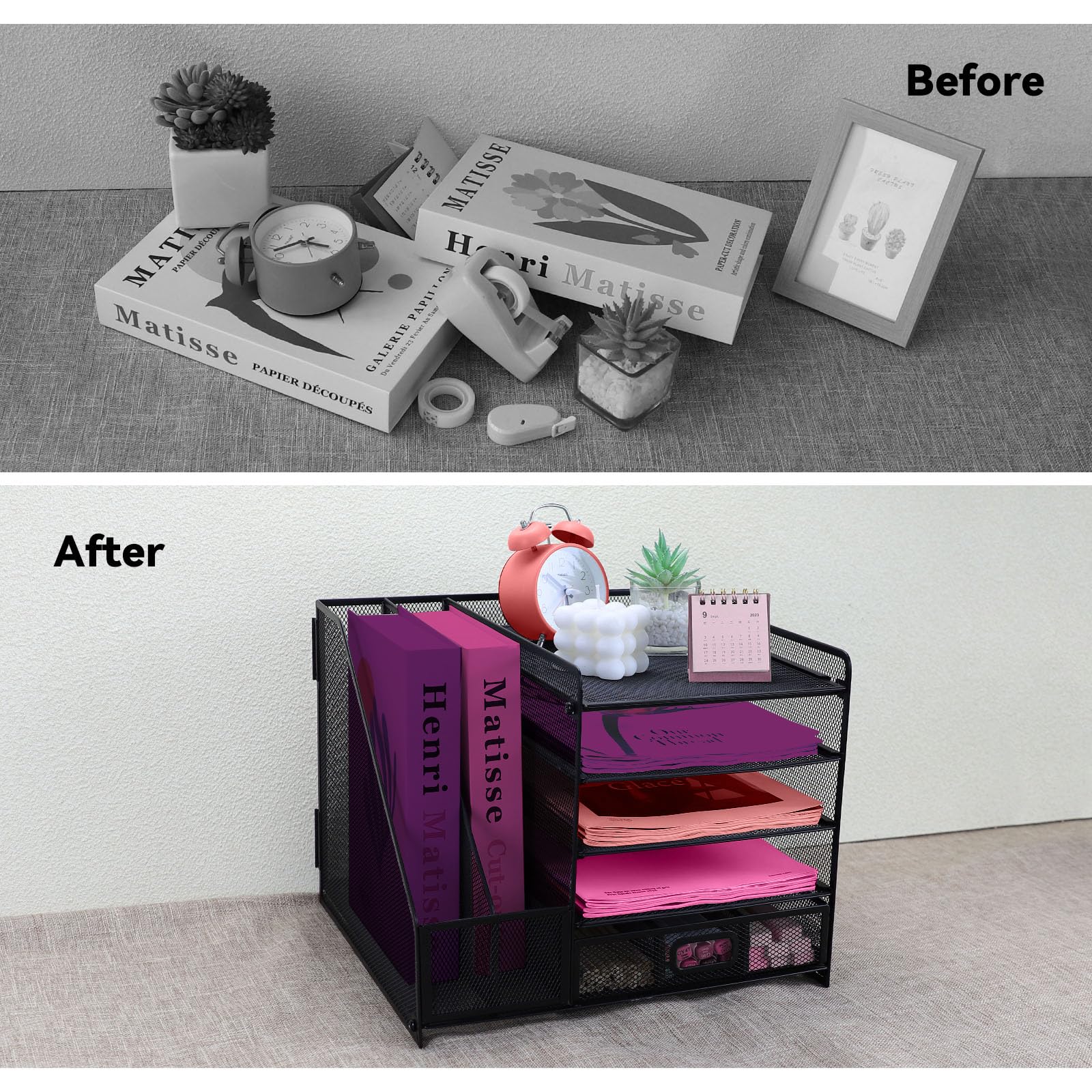 ideallife Desk Organizers and Accessories with File Holder, 5-Tier Paper Letter Tray Organiser with