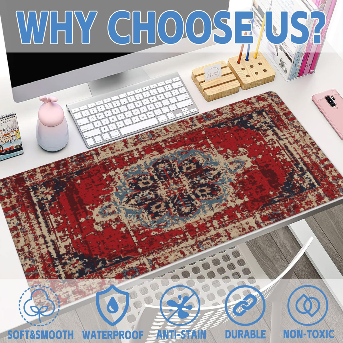 Desk Mat,Boho Carpet Style Large Gaming Mouse Pad for Desk XXL,Bohemian Rug Desk Pad,Extended Big
