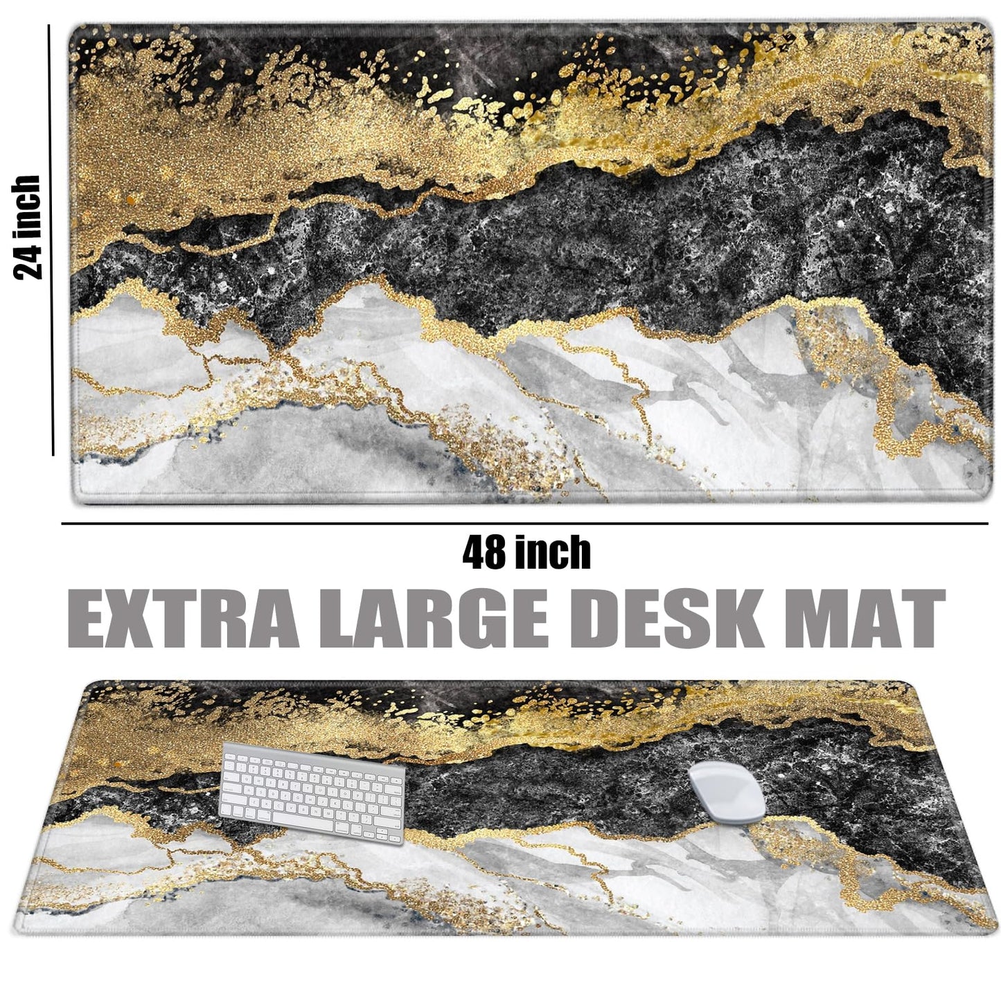 Gaming Mouse Pad 48 x 24 Giant Desk Mat Black Gold Marble Mousepad Extra Large Desk Pad XXXL Mouse