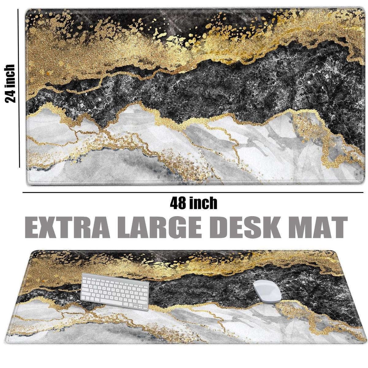 Gaming Mouse Pad 48 x 24 Giant Desk Mat Black Gold Marble Mousepad Extra Large Desk Pad XXXL Mouse