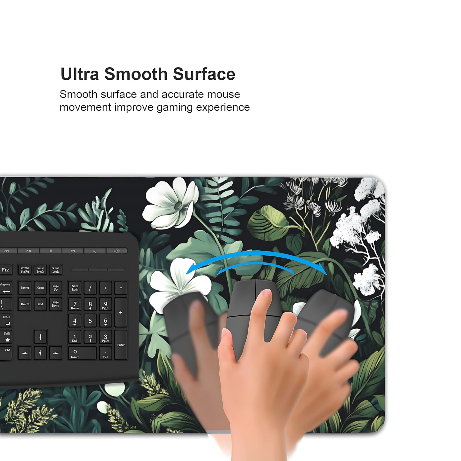 Floral Aesthetic Wildflower Gaming Mouse Pad, Forest Green Moody Forest Desk Mat with Anti-Slip
