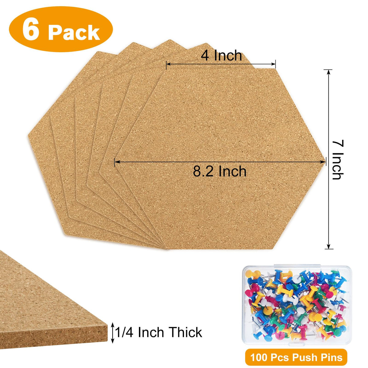 TUPARKA 6 Pack Cork Board Hexagon Bulletin Boards Cork Tiles 8.2"x7" - 1/4" Self-Adhesive