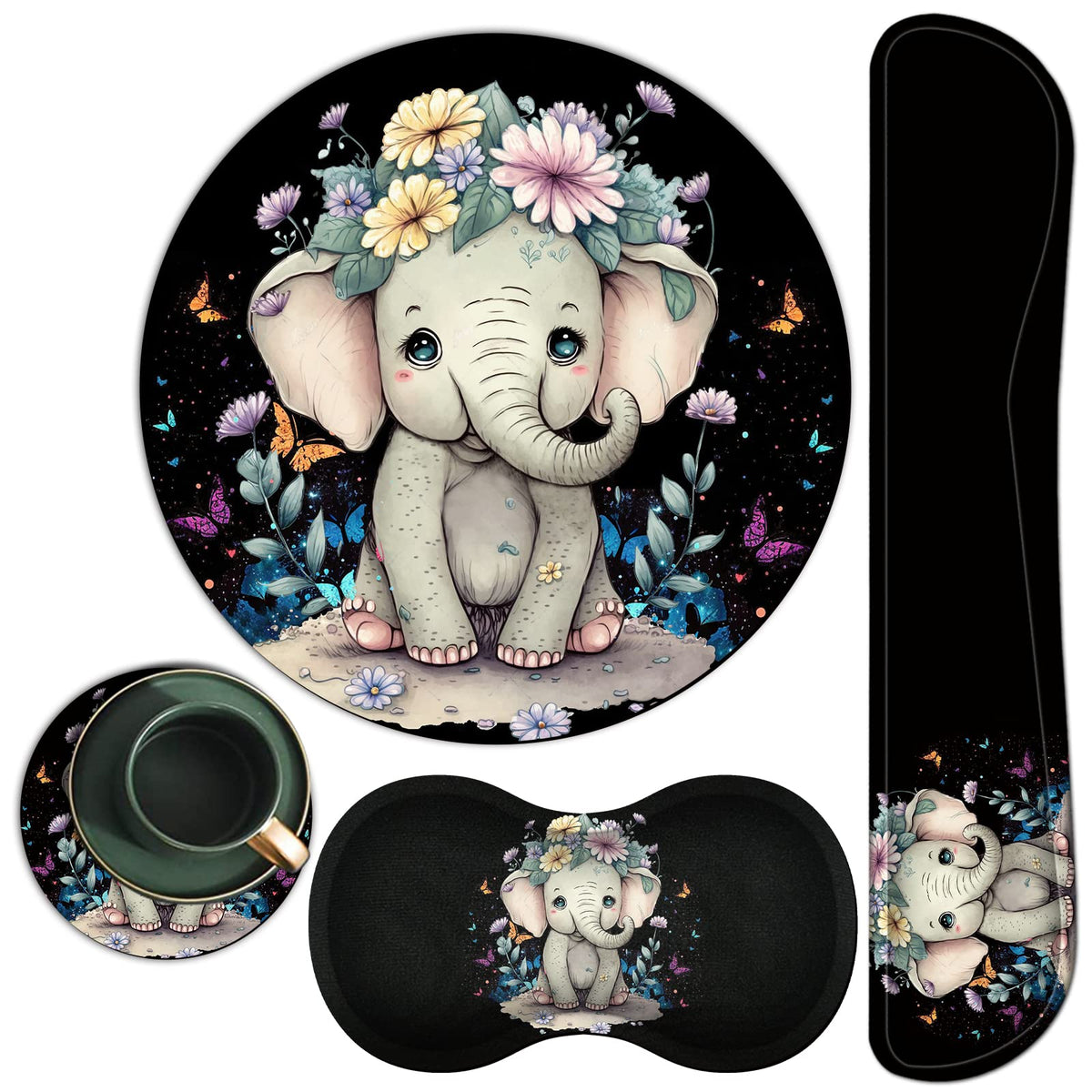 Mouse Pad + Keyboard Wrist Rest + Mouse Wrist Rest Support Set + Coaster, Ergonomic Memory Foam