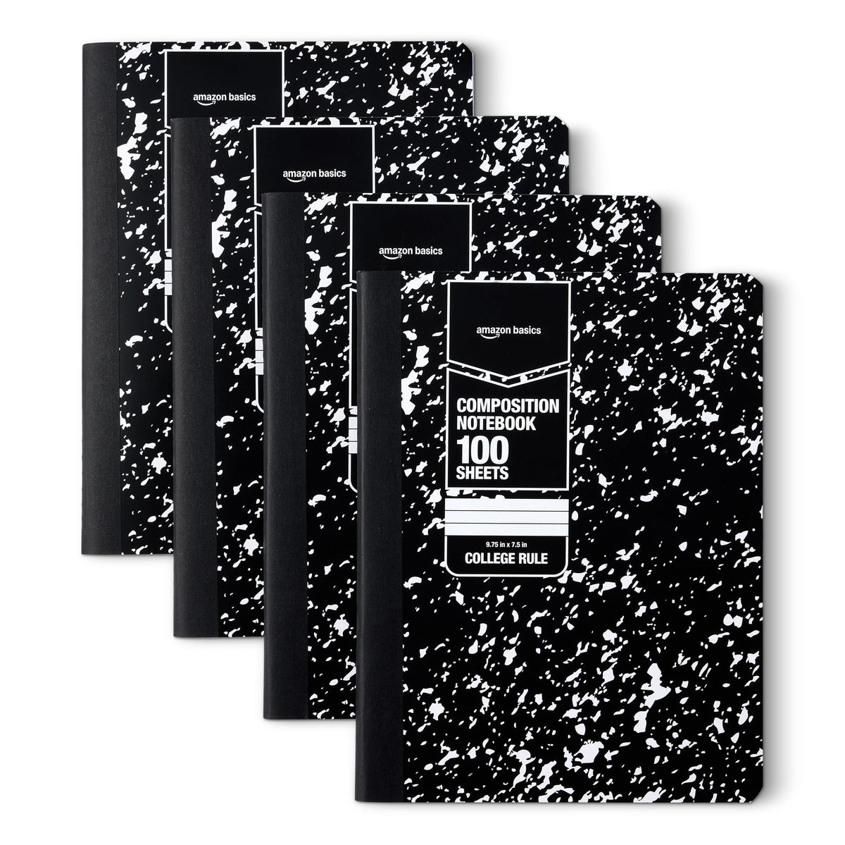 Amazon Basics Composition Notebook, College Ruled, 100 Sheets, 9.75" x 7.5", Marble Black, with