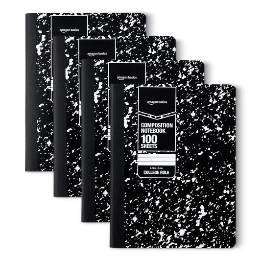 Amazon Basics Composition Notebook, College Ruled, 100 Sheets, 9.75" x 7.5", Marble Black, with