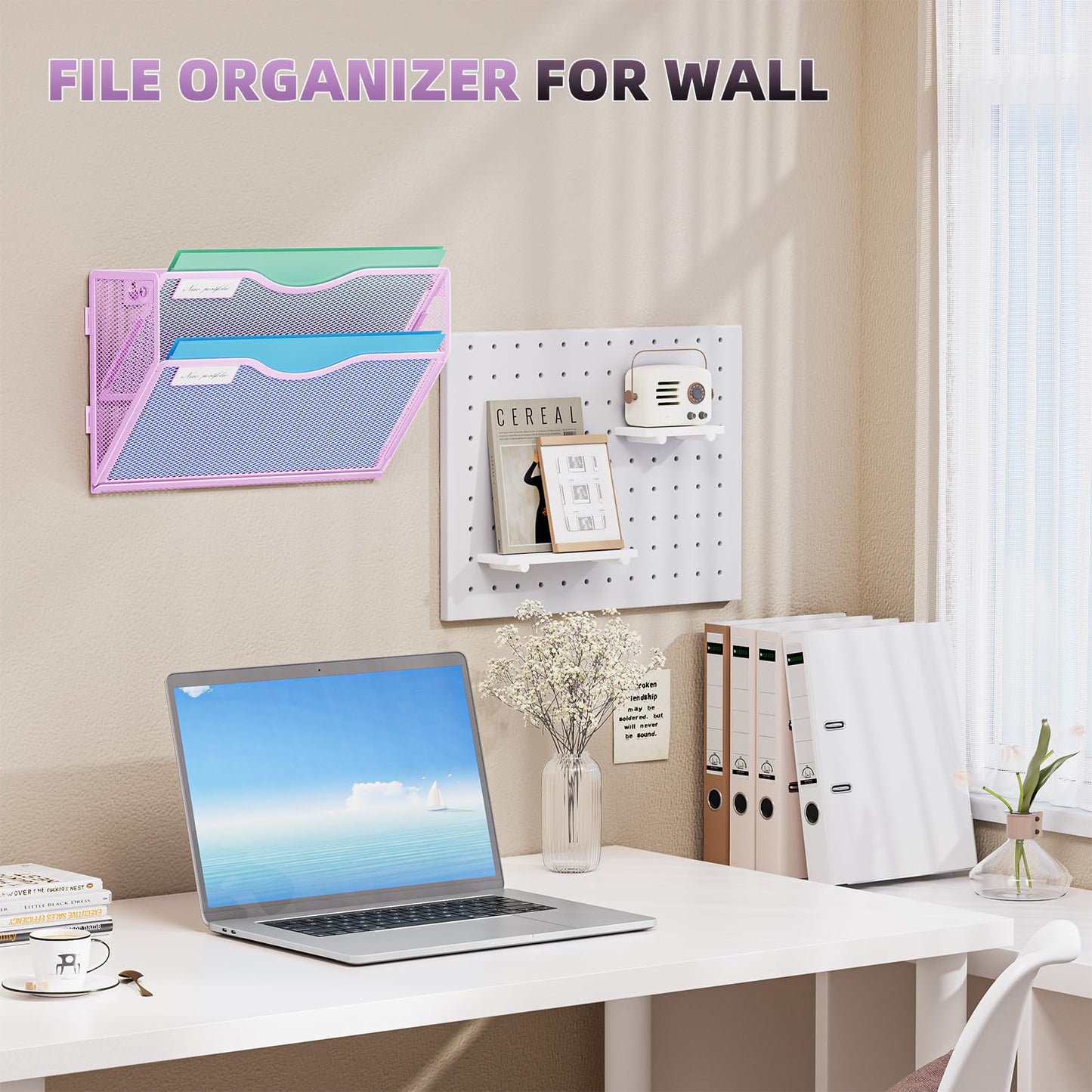 Marbrasse Wall File Holder 2-Tier Hanging Wall File Organizer, Mesh Mail Holder for Papers, Wall