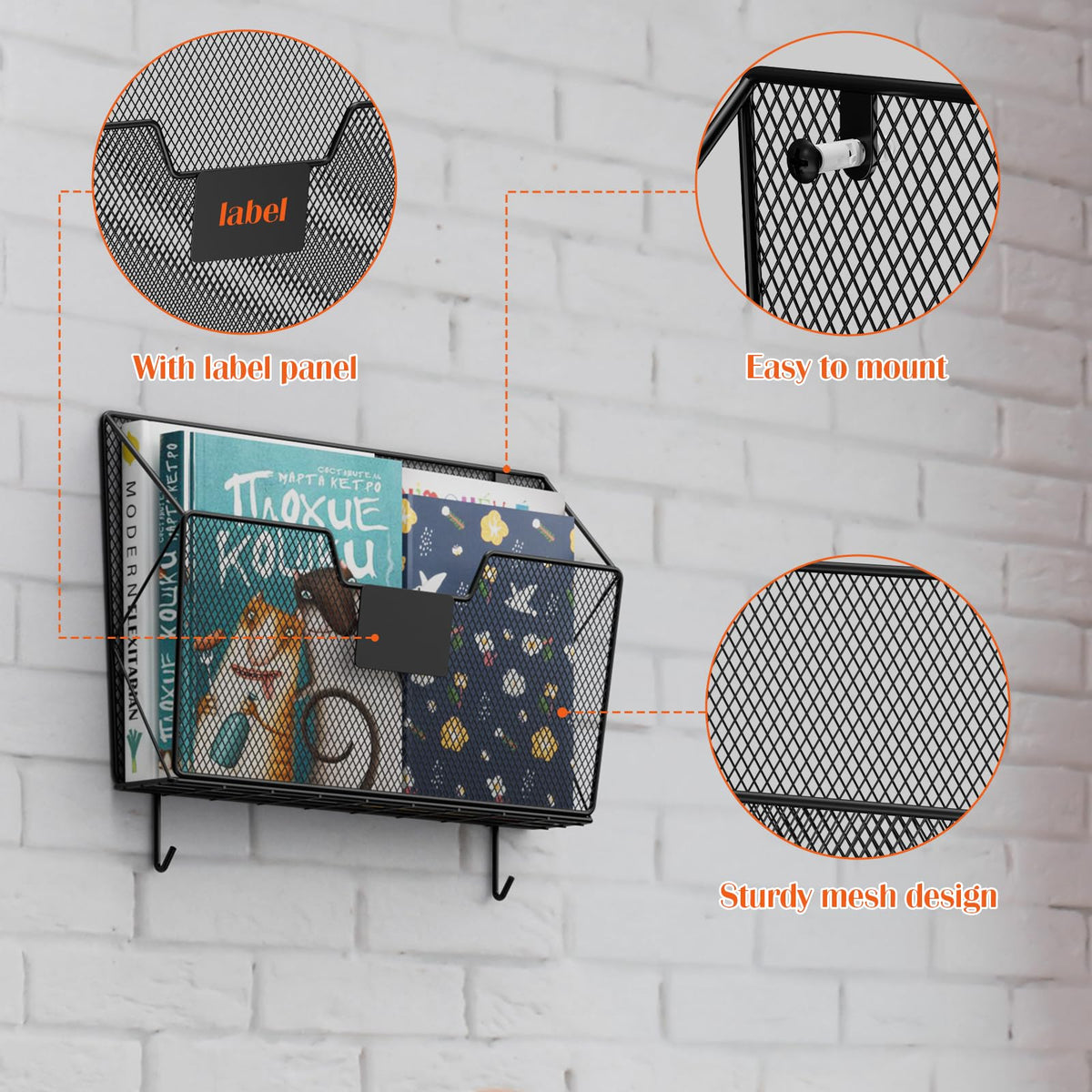 OYEAL Hanging Wall File Organizer, Mesh File Folder Holder for Home Offic