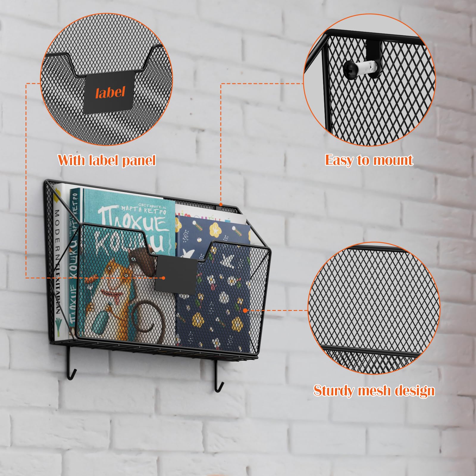 OYEAL Hanging Wall File Organizer, Mesh File Folder Holder for Home Offic