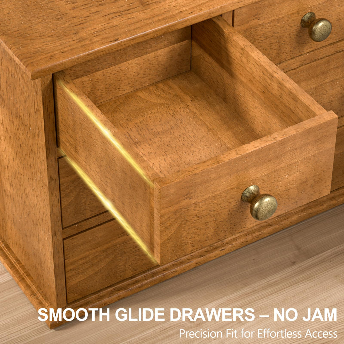 Oak Desk Organizer with Drawers, Durable Wooden Desktop Storage Box
