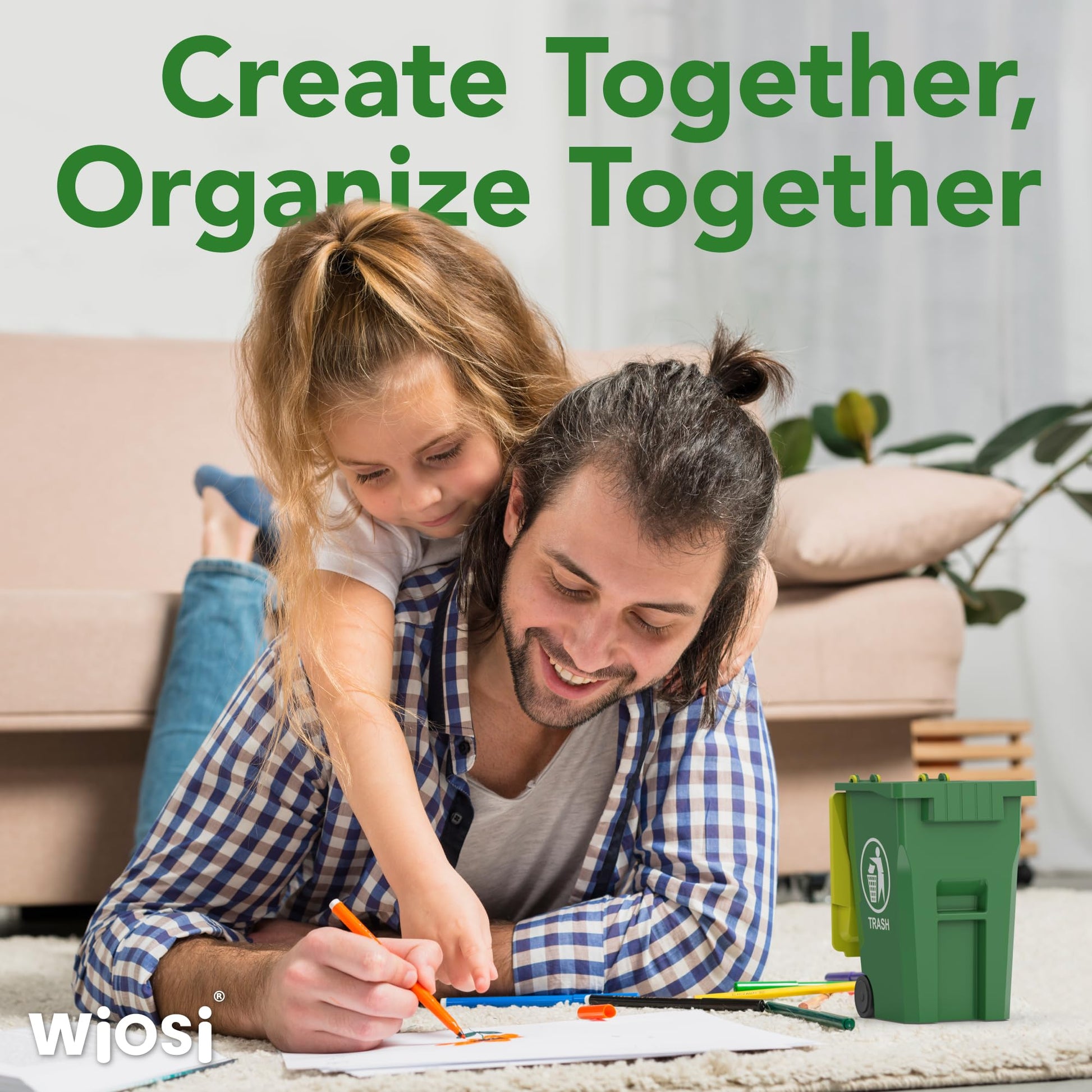 Wiosi Mini Trash Can/Recycle Bin Pencil Holder for Desks, Blue/Green